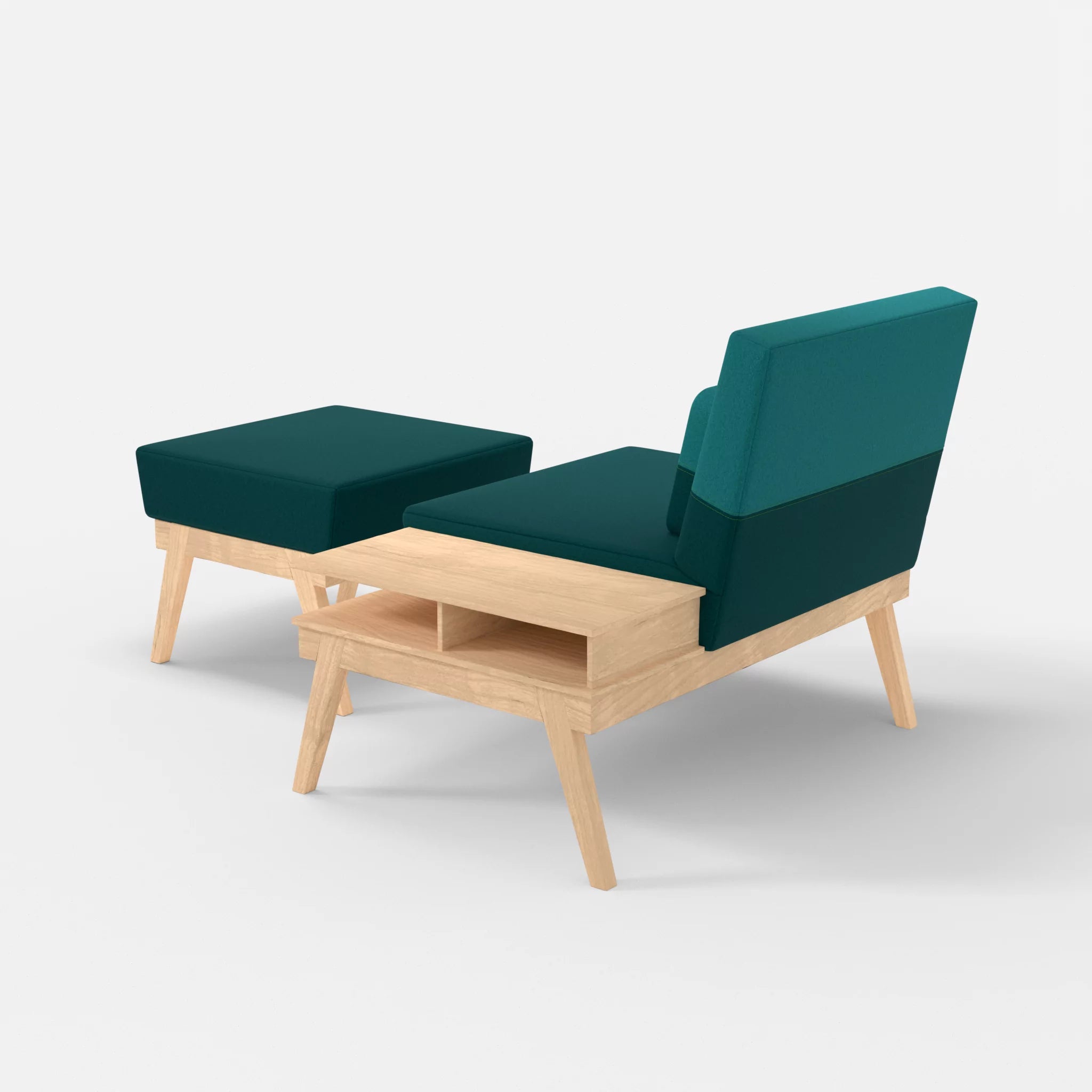 1er Sitzsofa Bauz mit Ablage rechts und Pouf dama0018-dama0076 in Türkis und Türkis von hinten