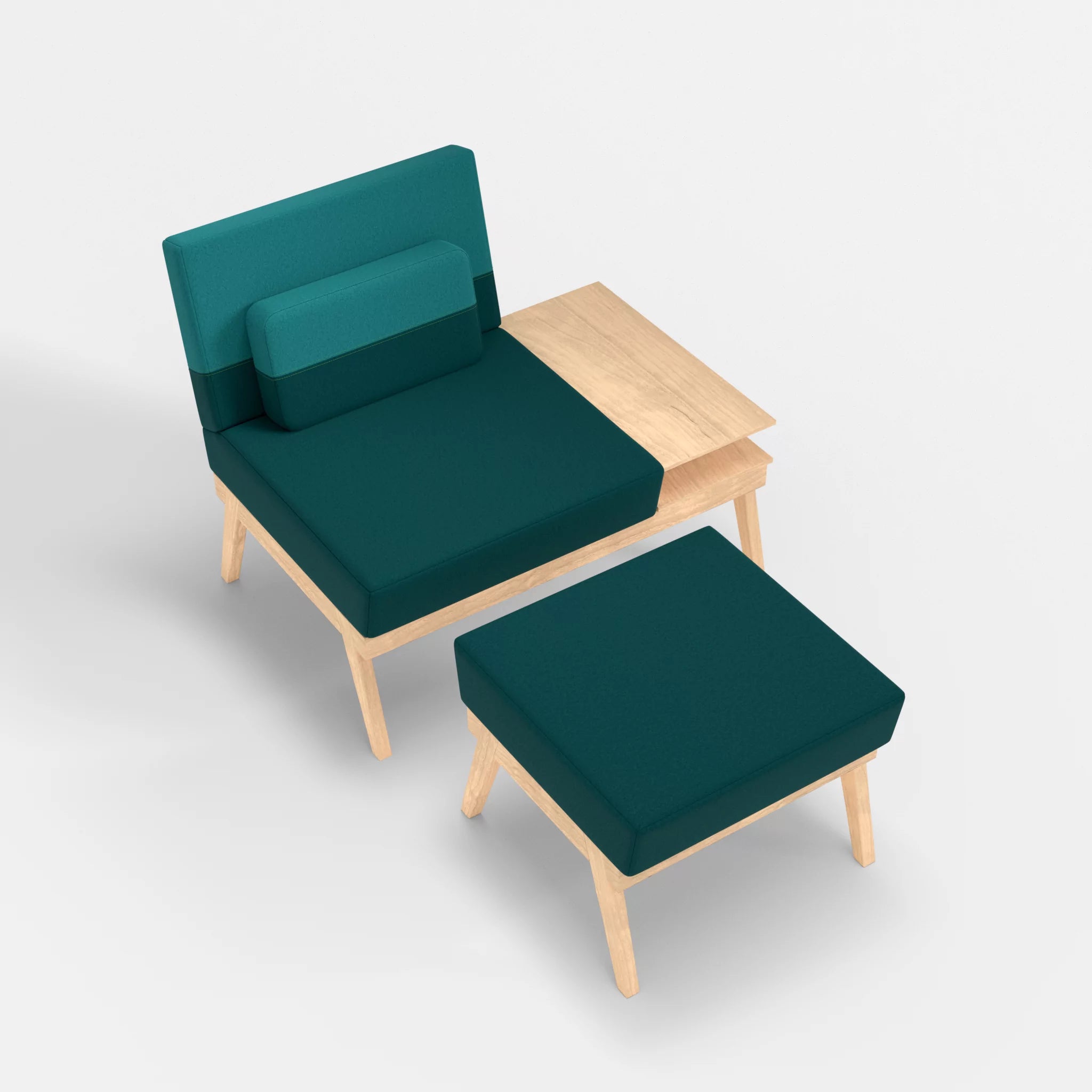 1er Sitzsofa Bauz mit Ablage rechts und Pouf dama0018-dama0076 in Türkis und Türkis von oben