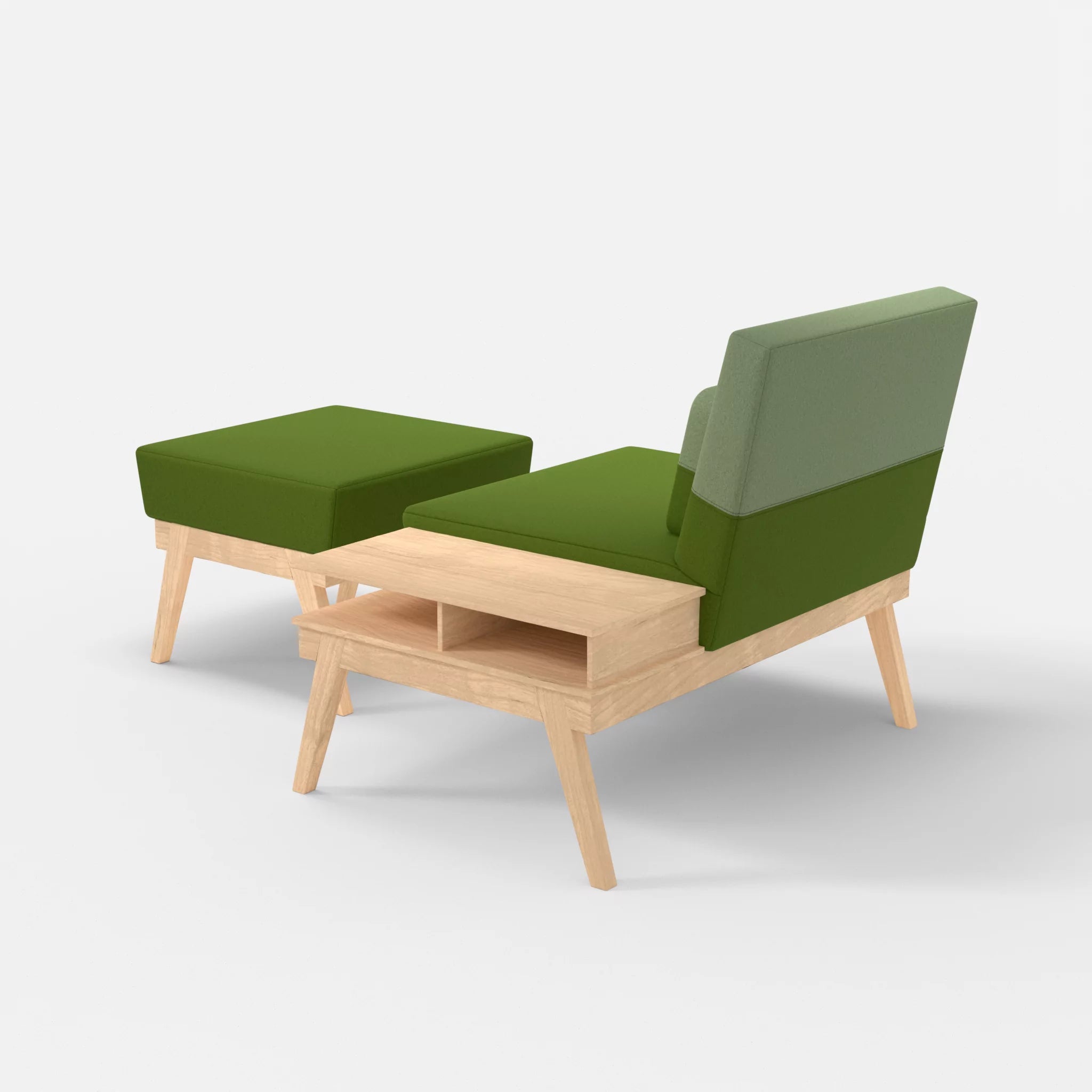 1er Sitzsofa Bauz mit Ablage rechts und Pouf dama0027-dama0042 in Grün und Hellgrün von hinten