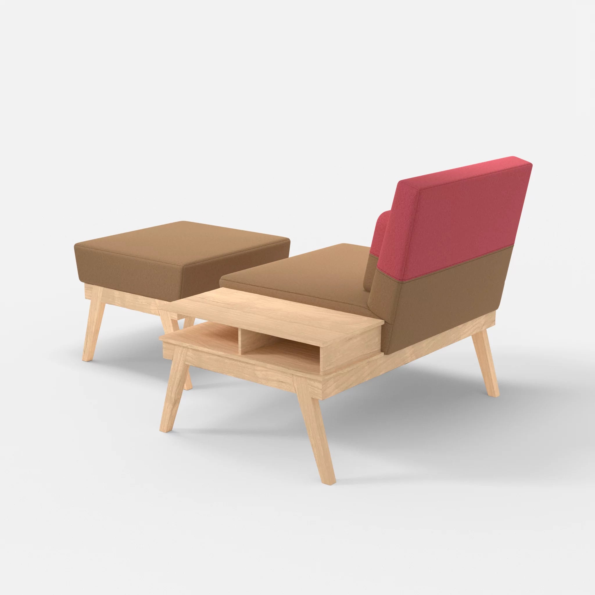 1er Sitzsofa Bauz mit Ablage rechts und Pouf dama0056-dama0083 in Beige und Pink von hinten