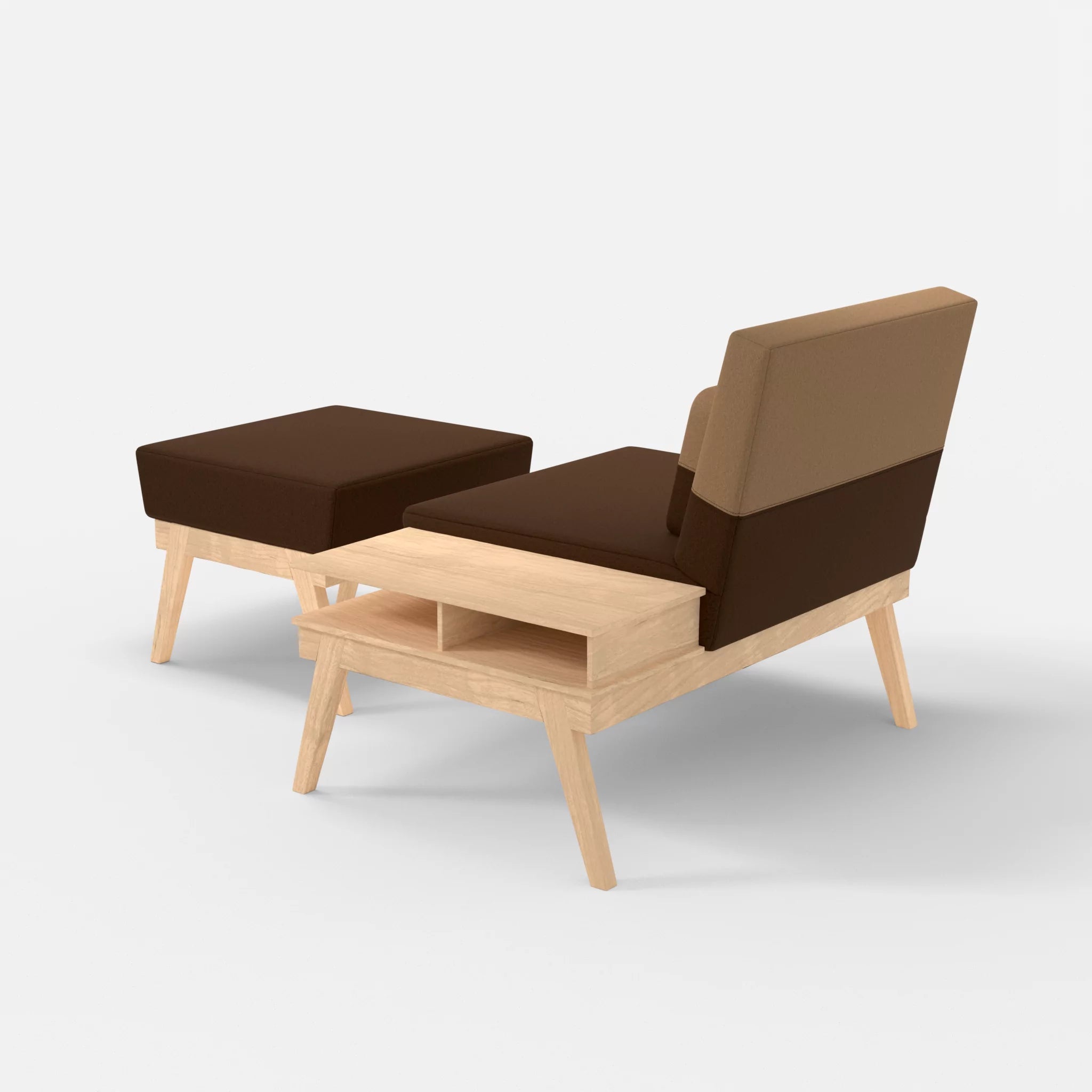 1er Sitzsofa Bauz mit Ablage rechts und Pouf dama0060-dama0056 in Braun und Beige von hinten