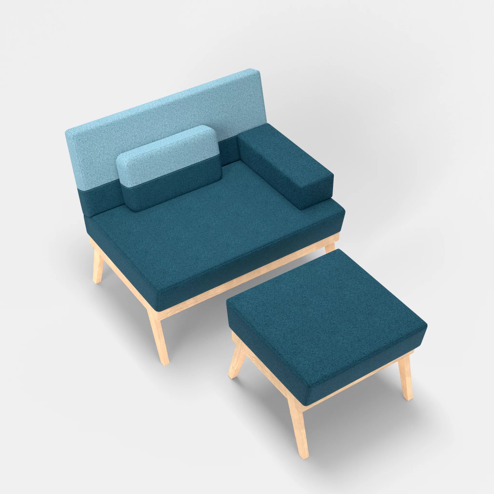 1er Sitzsofa Bauz mit Pouf celia0203-celia0209 in Blau und Türkis von oben