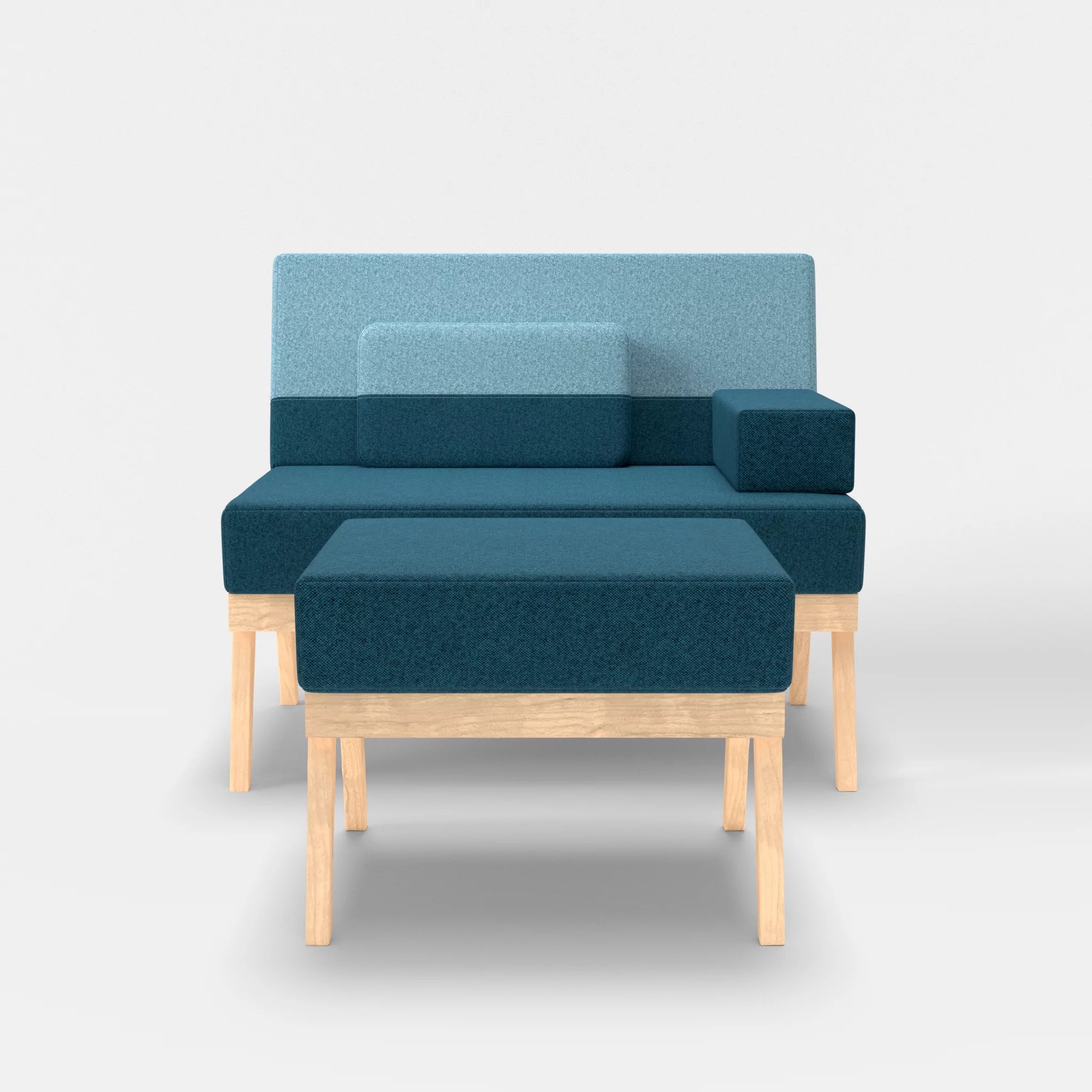 1er Sitzsofa Bauz mit Pouf celia0203-celia0209 in Blau und Türkis von vorne