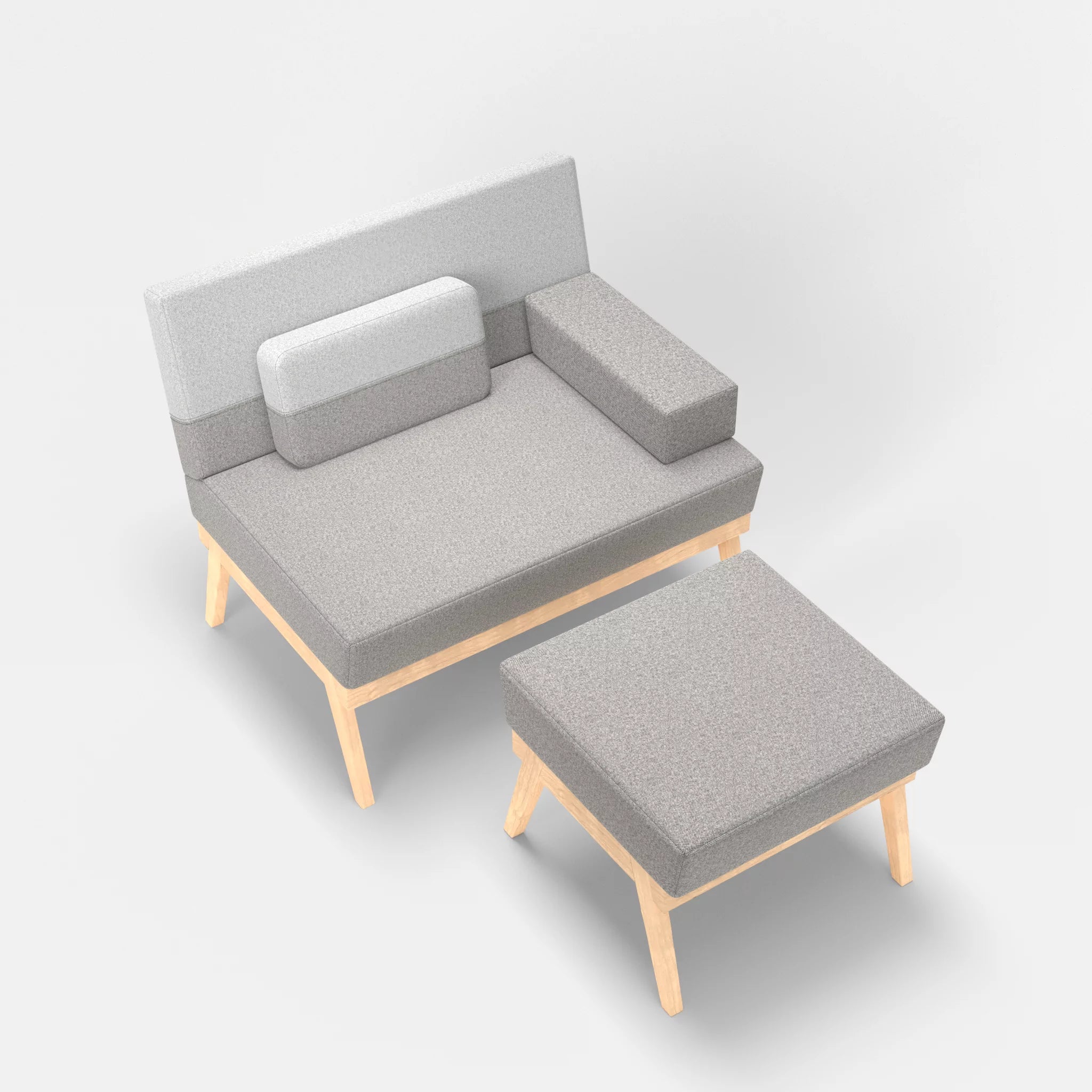 1er Sitzsofa Bauz mit Pouf celia0208-celia0204 in Mittelgrau und Hellgrau von oben
