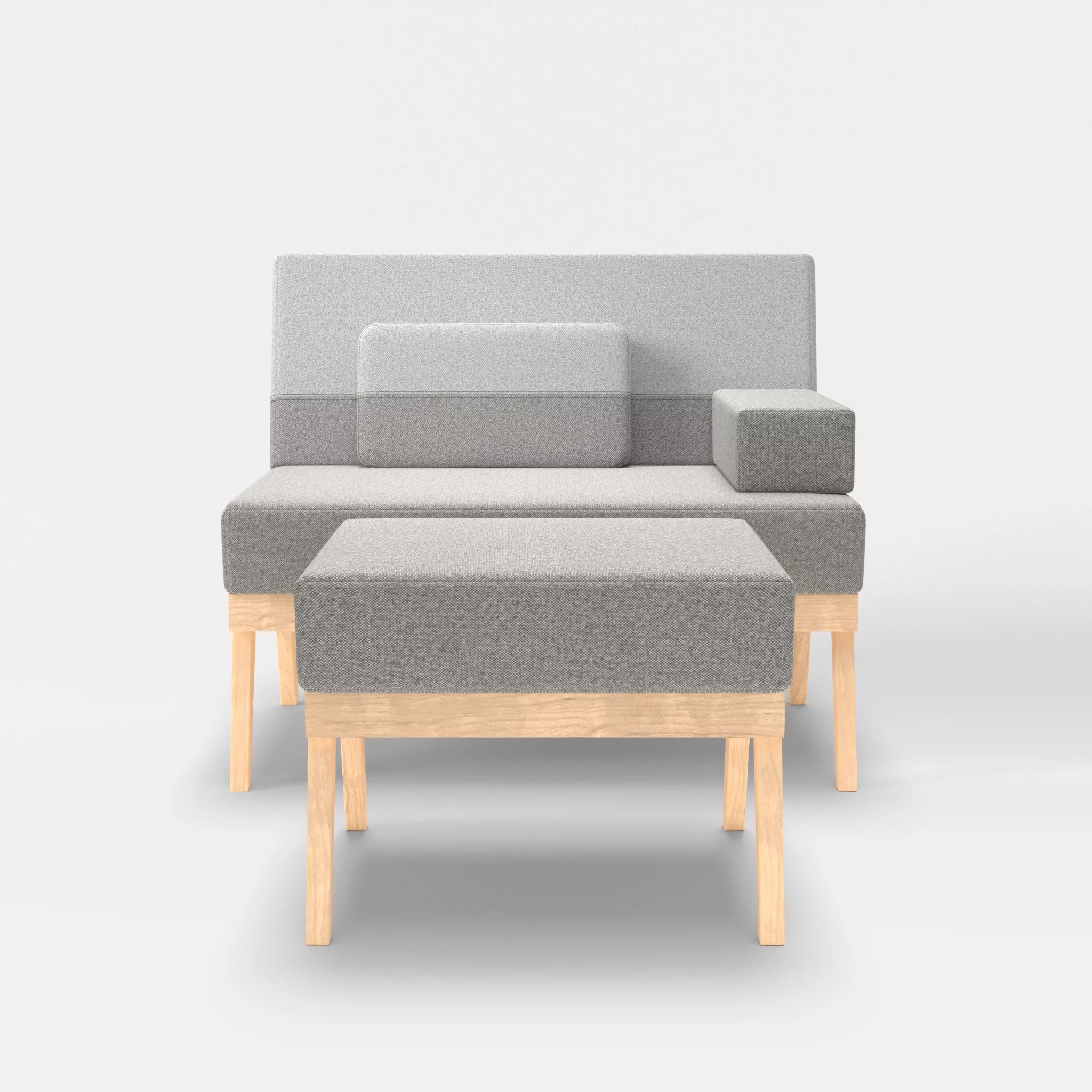 1er Sitzsofa Bauz mit Pouf celia0208-celia0204 in Mittelgrau und Hellgrau von vorne