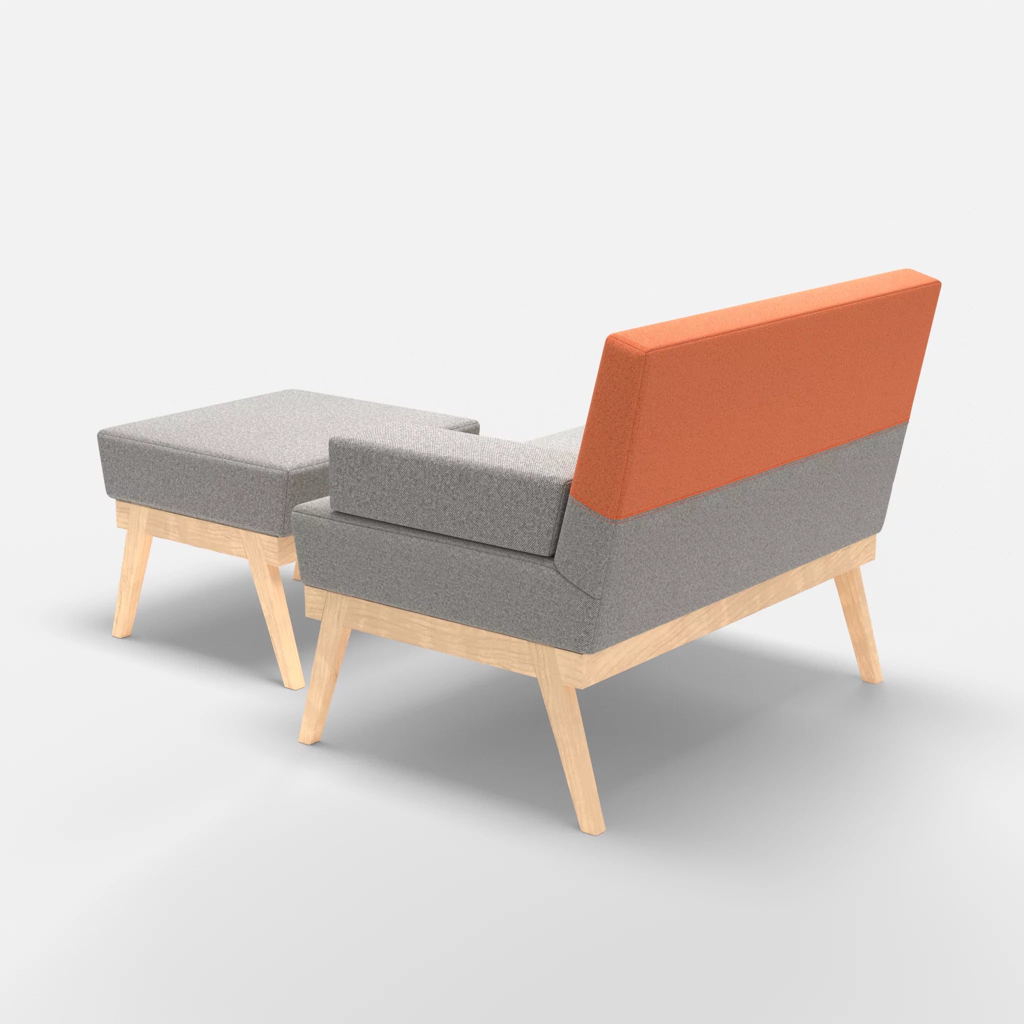 1er Sitzsofa Bauz mit Pouf celia0208-celia0215 in Mittelgrau und Orange von hinten