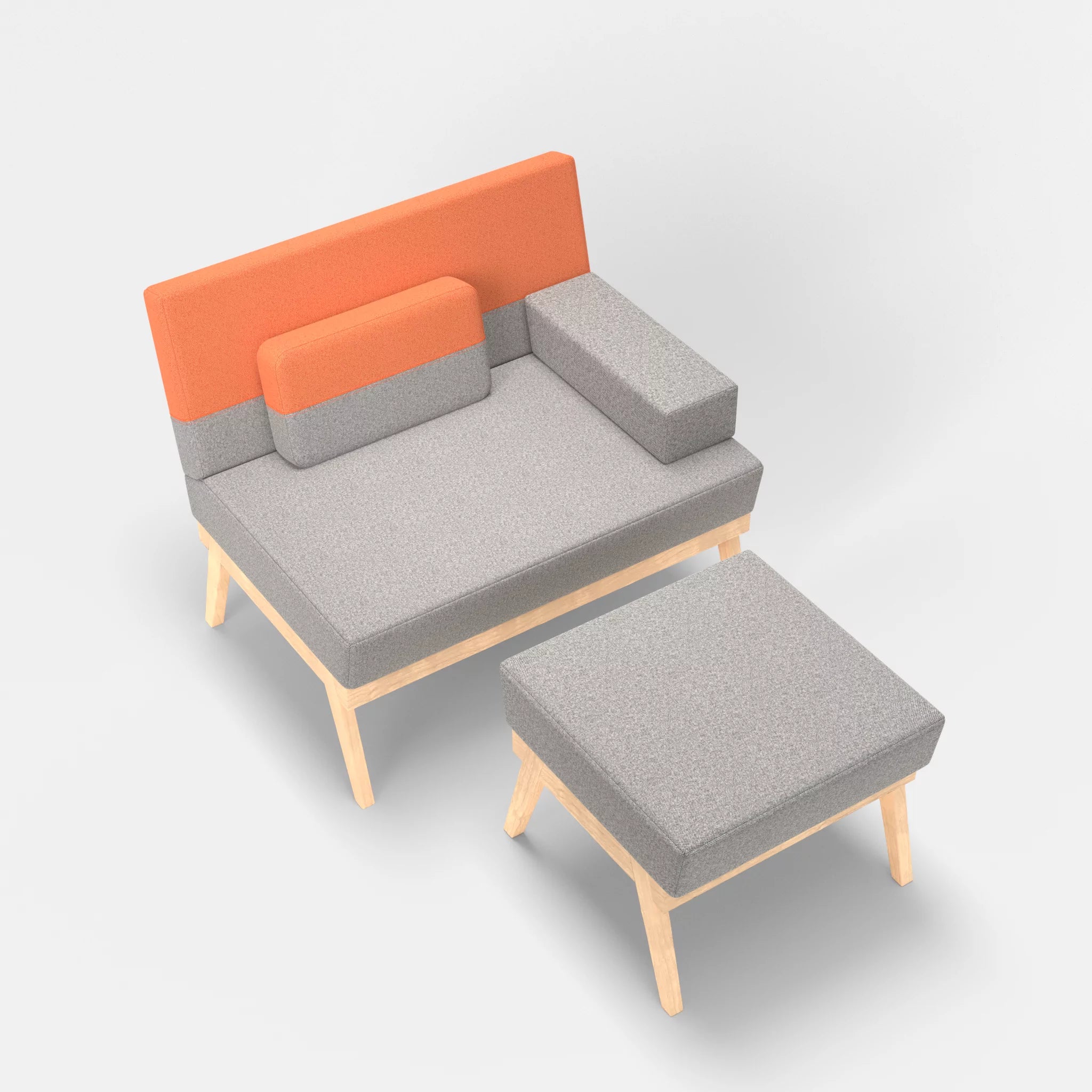 1er Sitzsofa Bauz mit Pouf celia0208-celia0215 in Mittelgrau und Orange von oben