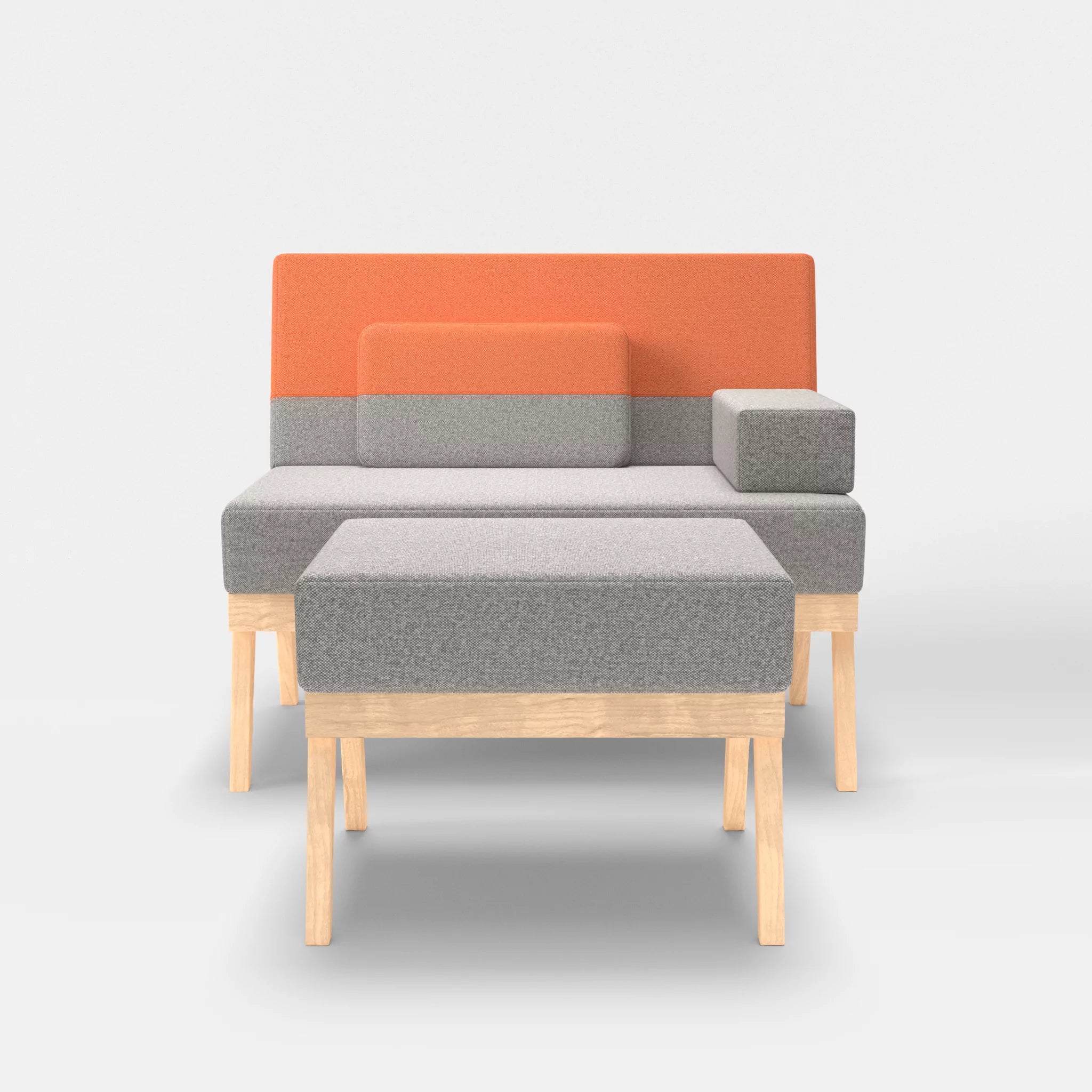 1er Sitzsofa Bauz mit Pouf celia0208-celia0215 in Mittelgrau und Orange von vorne