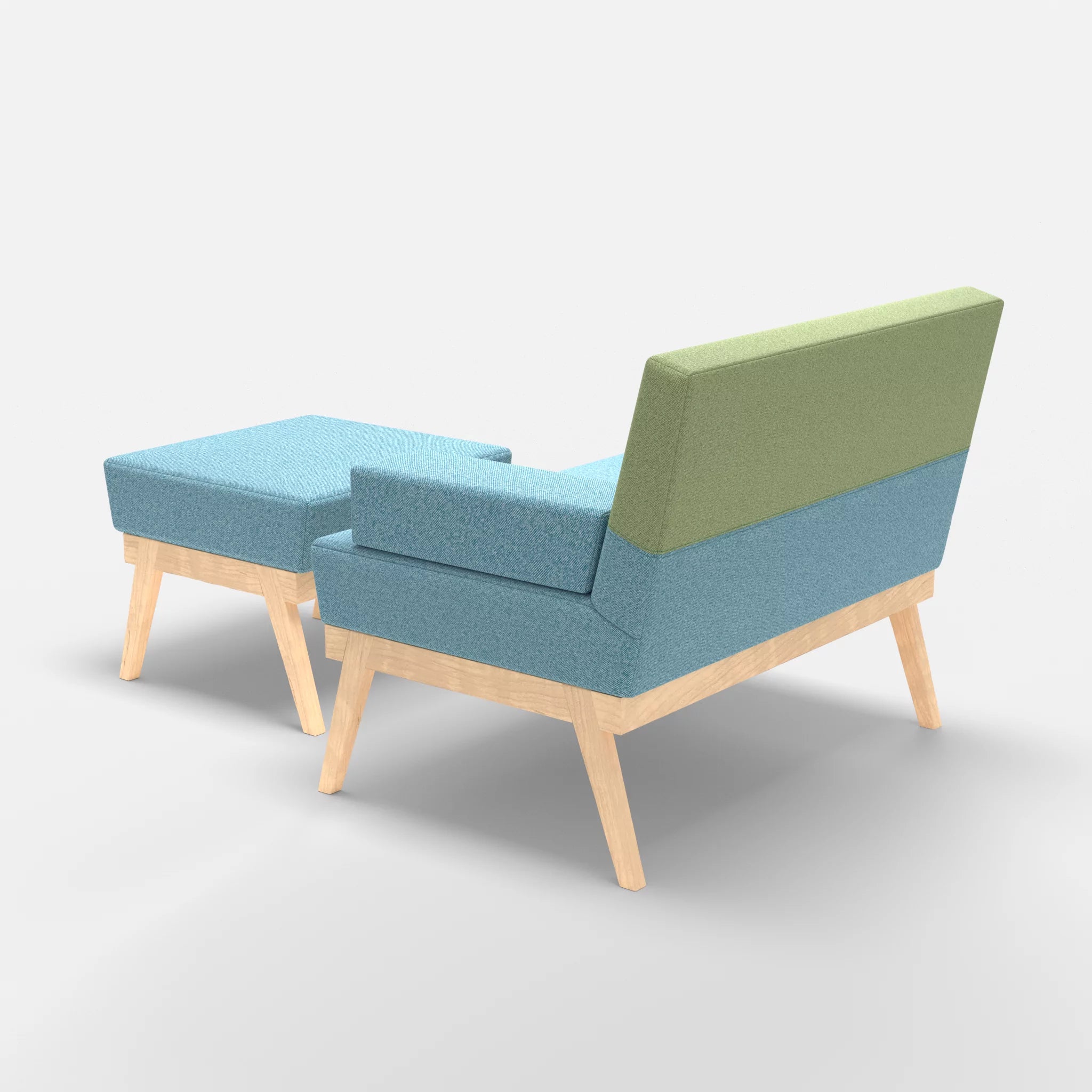 1er Sitzsofa Bauz mit Pouf celia0209-celia0213 in Türkis und Hellgrün von hinten