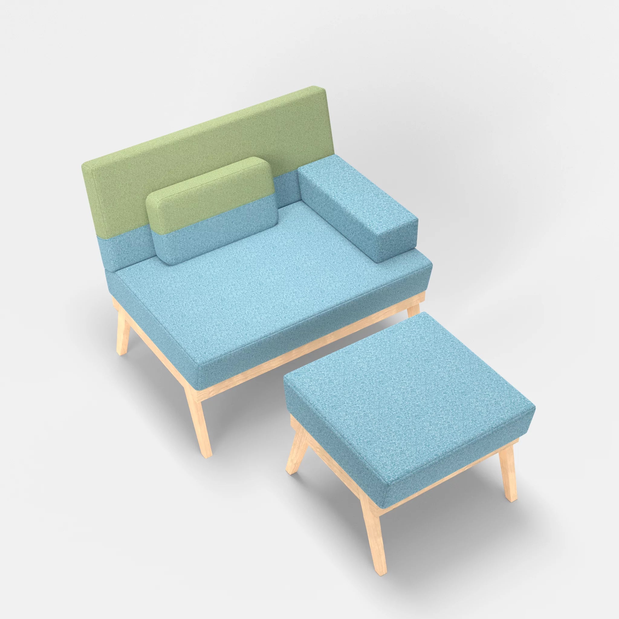 1er Sitzsofa Bauz mit Pouf celia0209-celia0213 in Türkis und Hellgrün von oben
