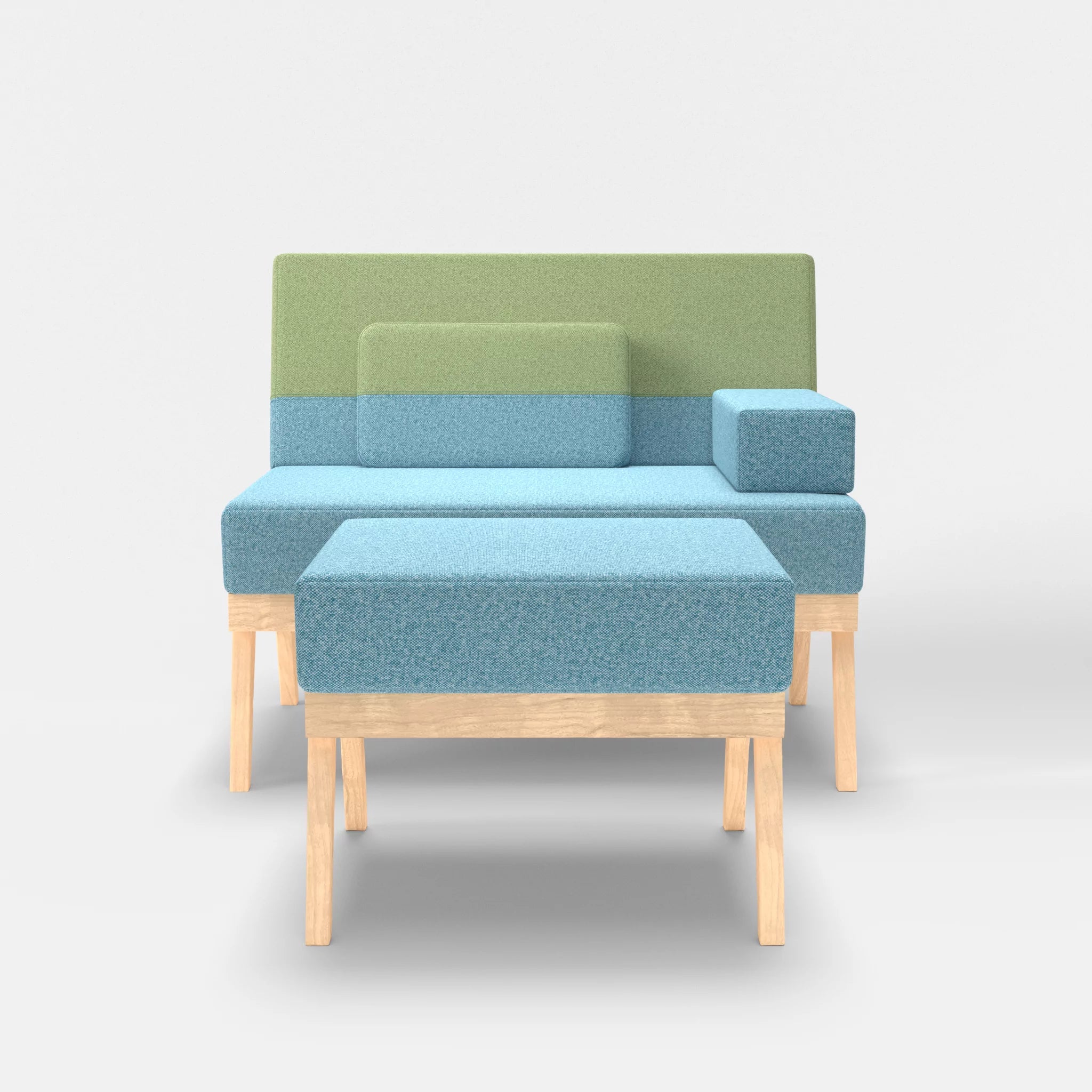 1er Sitzsofa Bauz mit Pouf celia0209-celia0213 in Türkis und Hellgrün von vorne