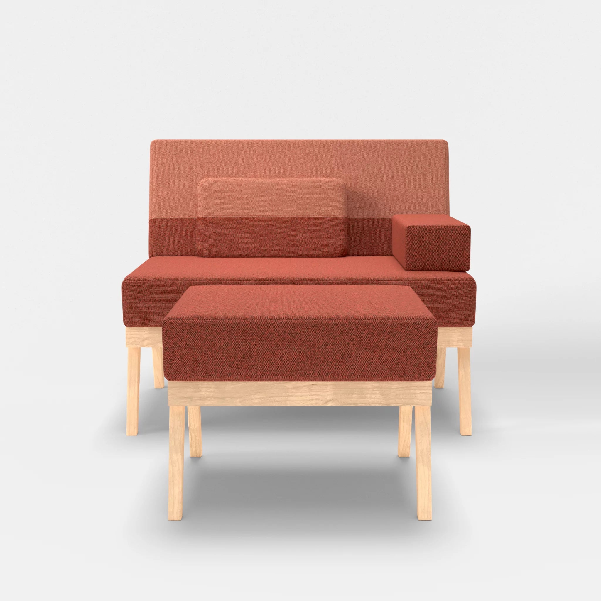 1er Sitzsofa Bauz mit Pouf celia0214-celia0217 in Terracotta und Orange von vorne