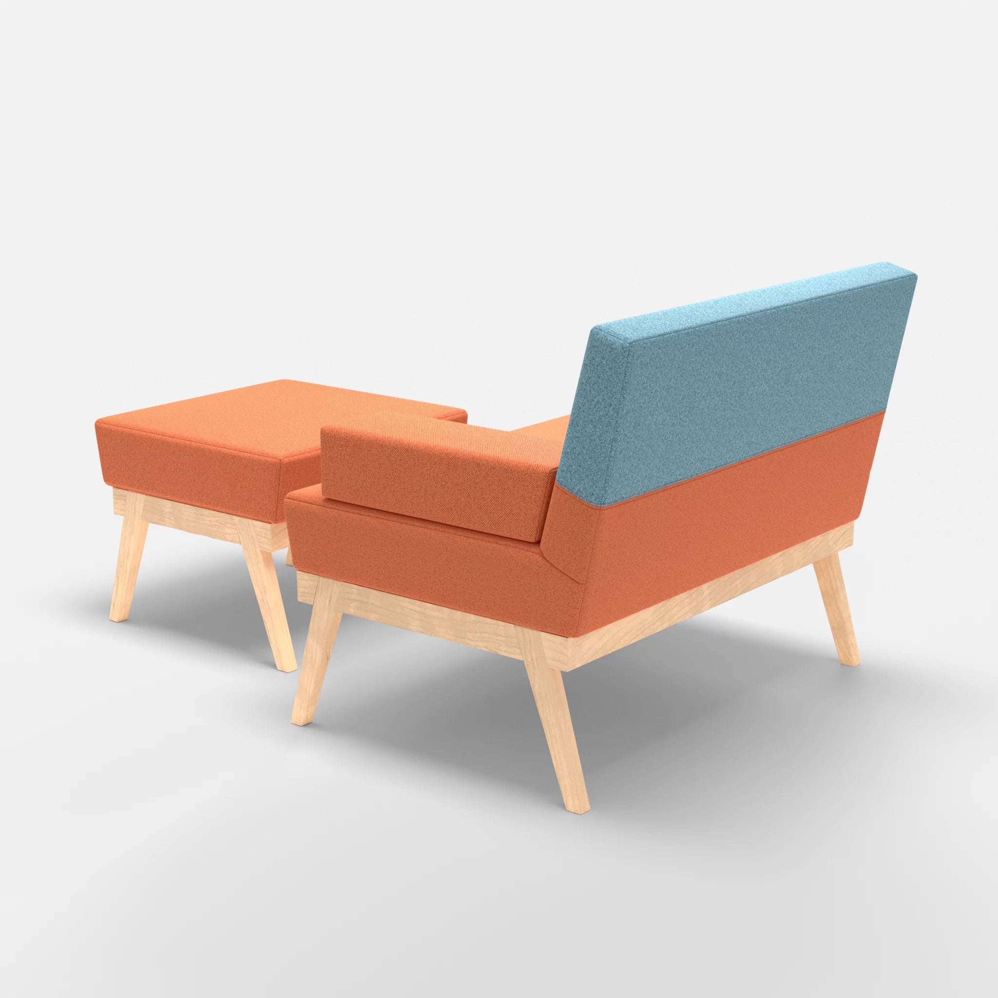 1er Sitzsofa Bauz mit Pouf celia0215-celia0209 in Orange und Türkis von hinten