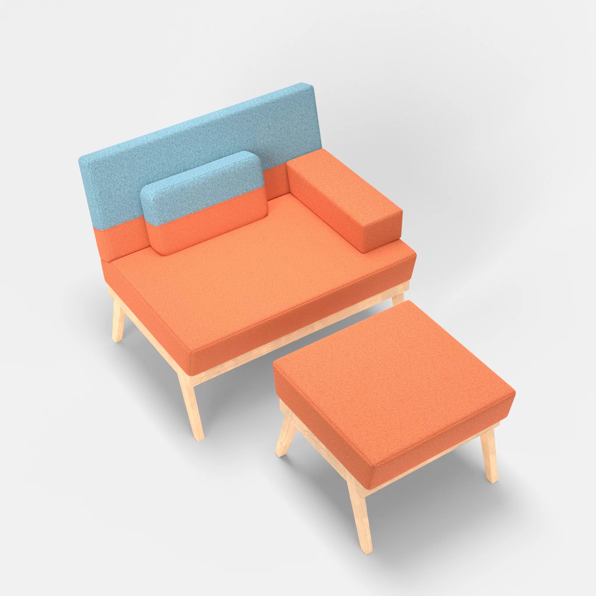 1er Sitzsofa Bauz mit Pouf celia0215-celia0209 in Orange und Türkis von oben