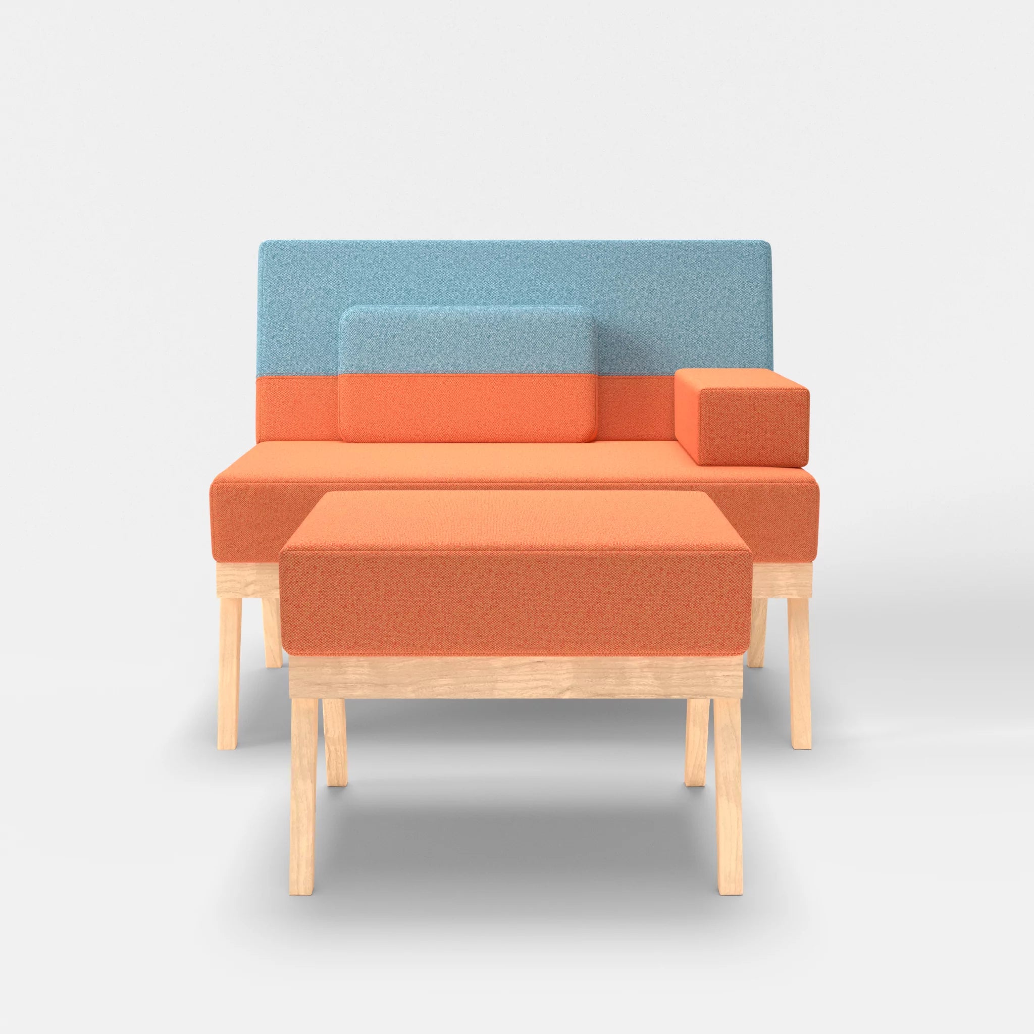 1er Sitzsofa Bauz mit Pouf celia0215-celia0209 in Orange und Türkis von vorne
