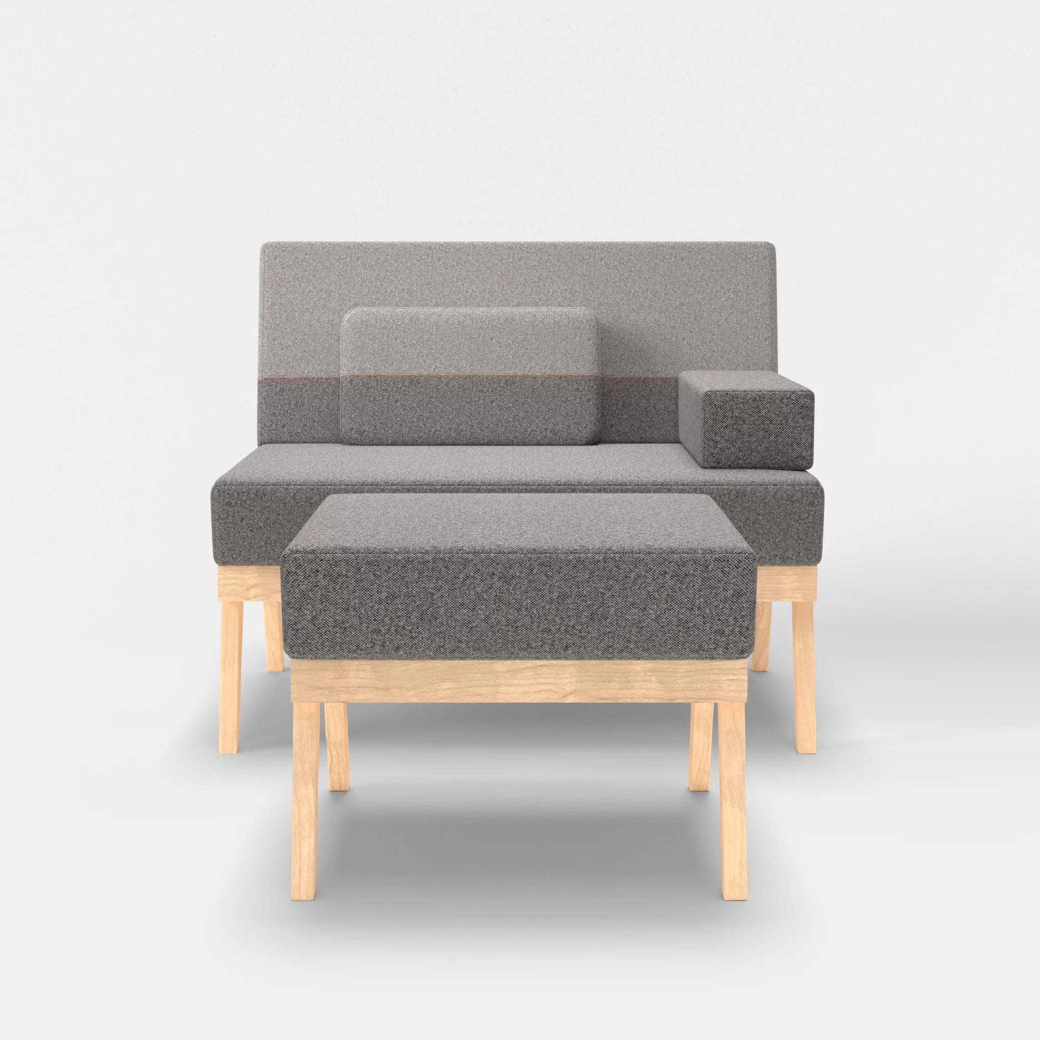 1er Sitzsofa Bauz mit Pouf celia0218-celia0208 in Dunkelgrau und Mittelgrau von vorne