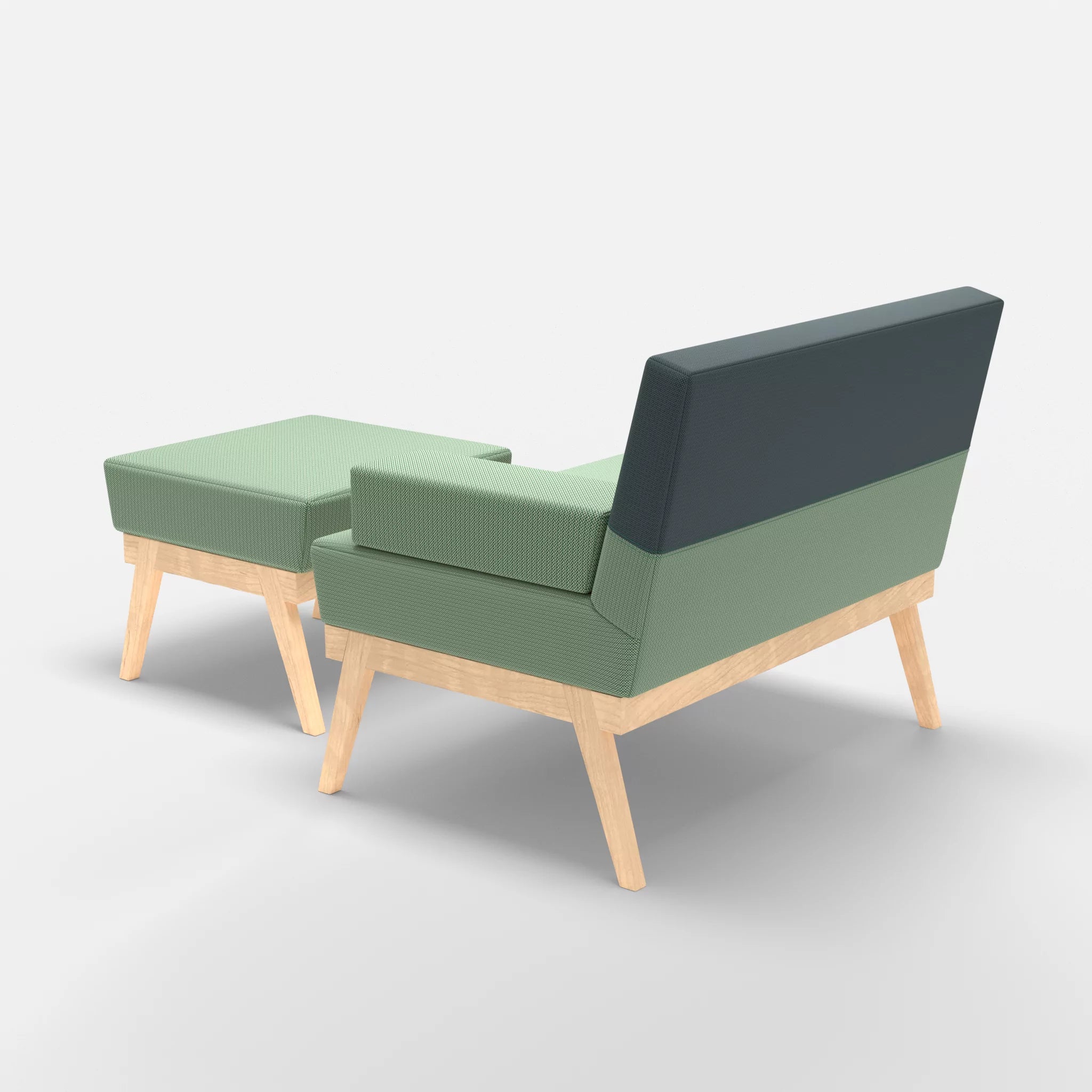 1er Sitzsofa Bauz mit Pouf credoaloe-credojaspis in Hellgrün und Türkis von hinten