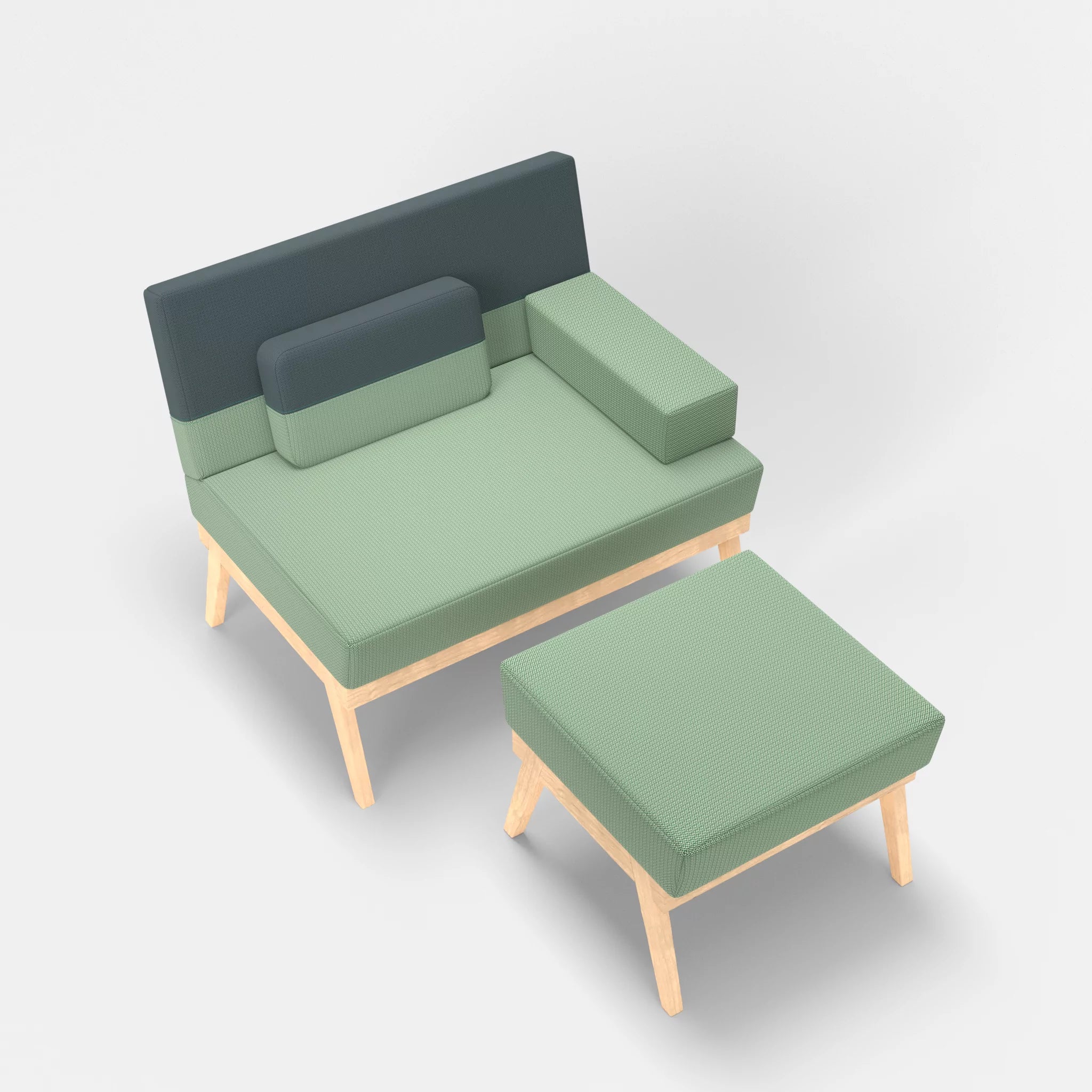 1er Sitzsofa Bauz mit Pouf credoaloe-credojaspis in Hellgrün und Türkis von oben