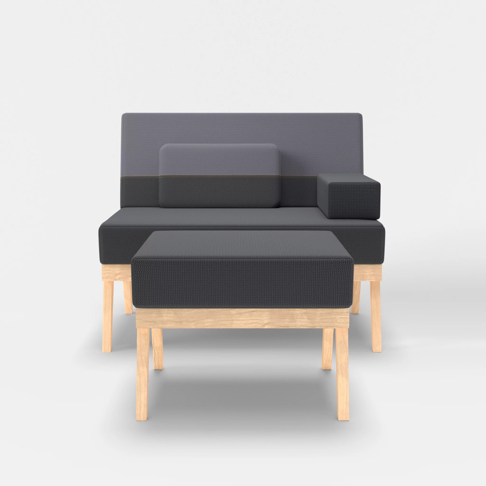 1er Sitzsofa Bauz mit Pouf credoasphalt-credocarbon in Anthrazit und Dunkelgrau von vorne