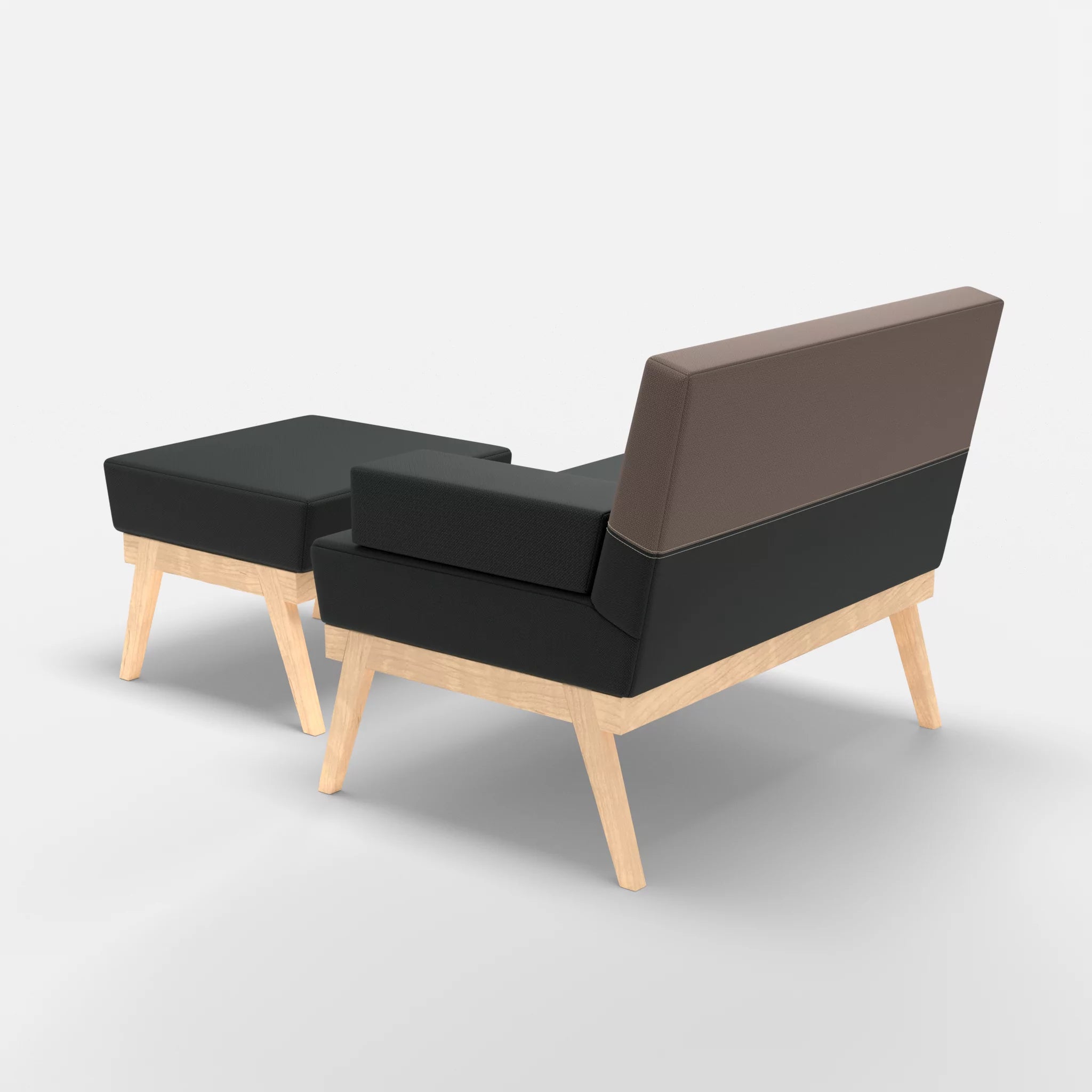 1er Sitzsofa Bauz mit Pouf credoblack-credowalnut in Schwarz und Dunkelgrau von hinten