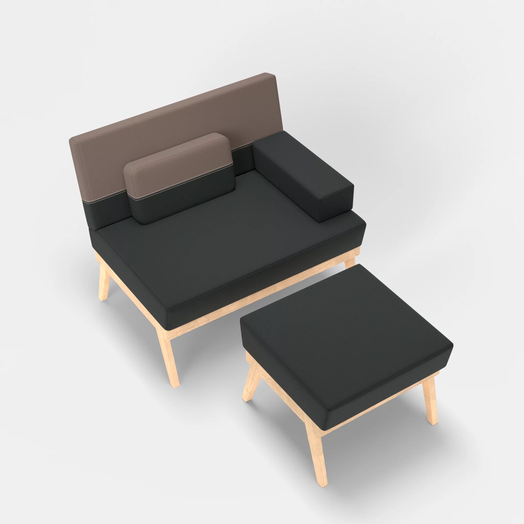 1er Sitzsofa Bauz mit Pouf credoblack-credowalnut in Schwarz und Dunkelgrau von oben