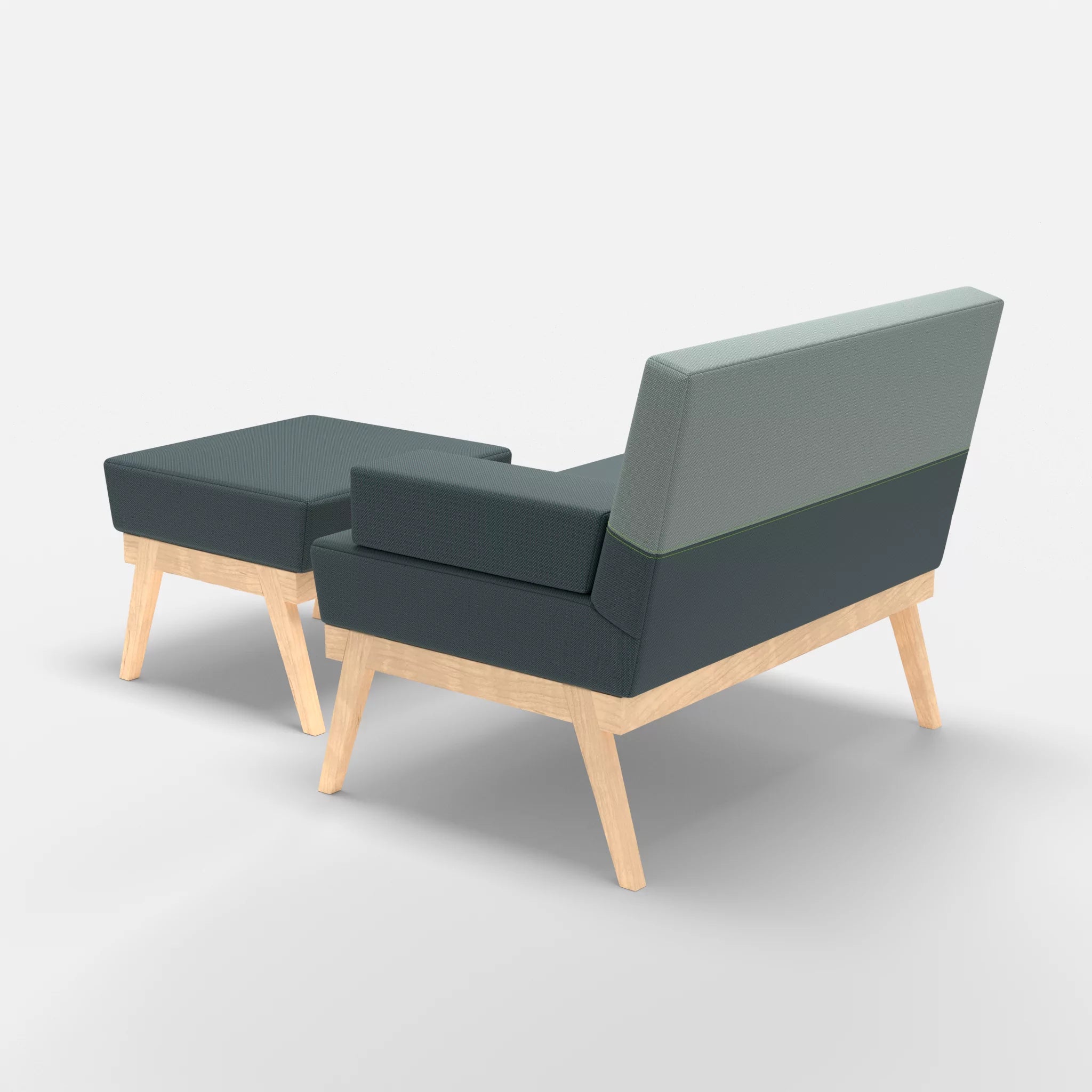 1er Sitzsofa Bauz mit Pouf credojaspis-credolake in Türkis und Graublau von hinten