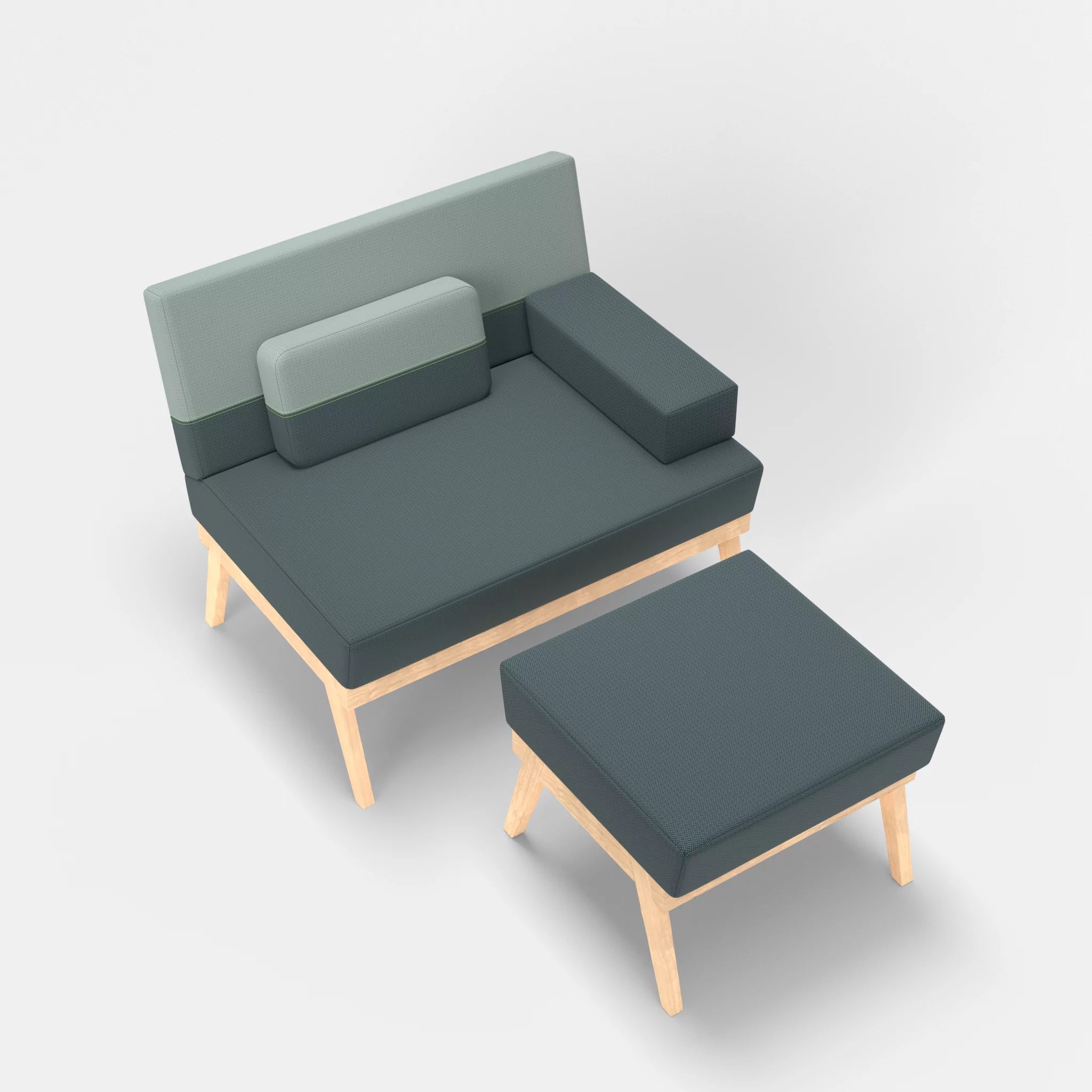 1er Sitzsofa Bauz mit Pouf credojaspis-credolake in Türkis und Graublau von oben