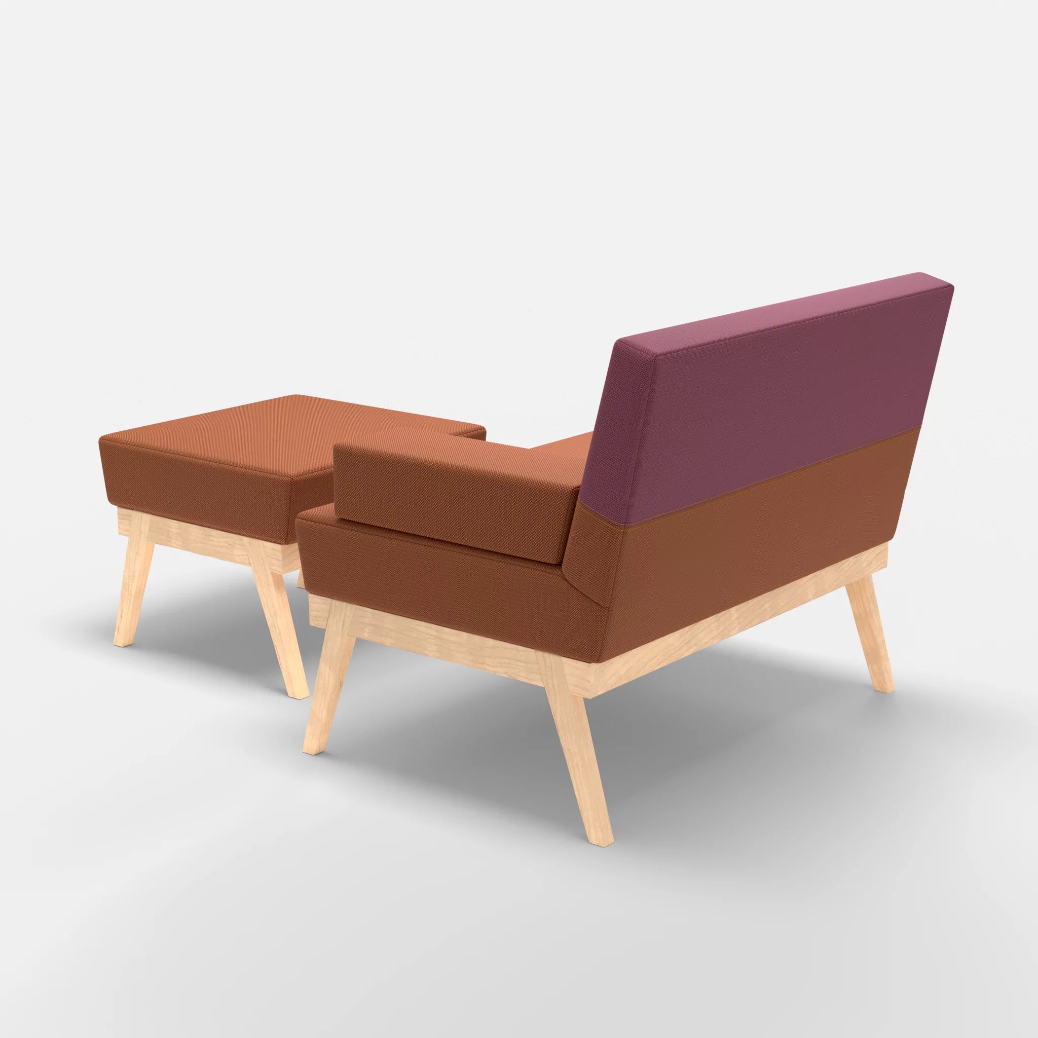 1er Sitzsofa Bauz mit Pouf credokupfer-credobreva in Braun und Violett von hinten
