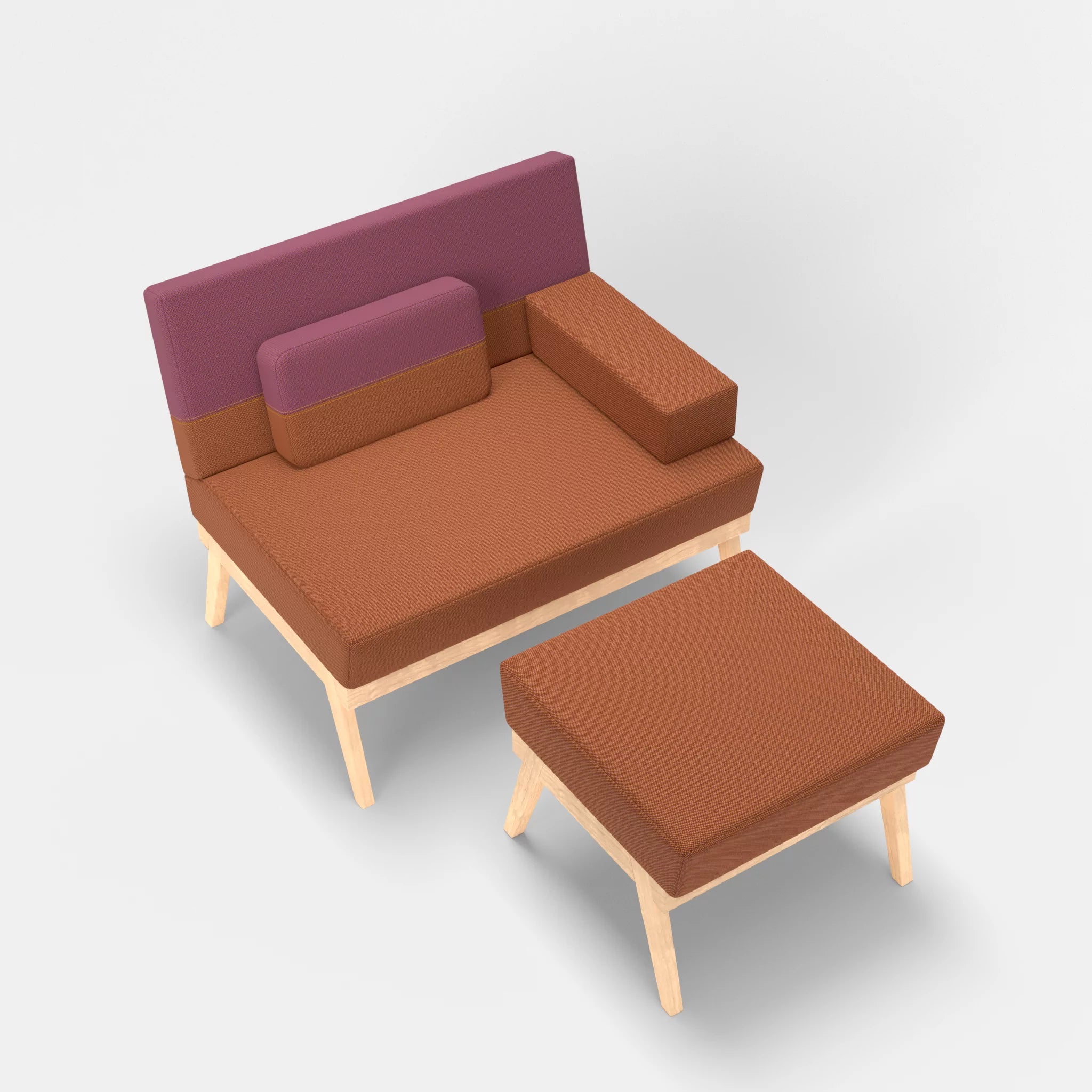 1er Sitzsofa Bauz mit Pouf credokupfer-credobreva in Braun und Violett von oben