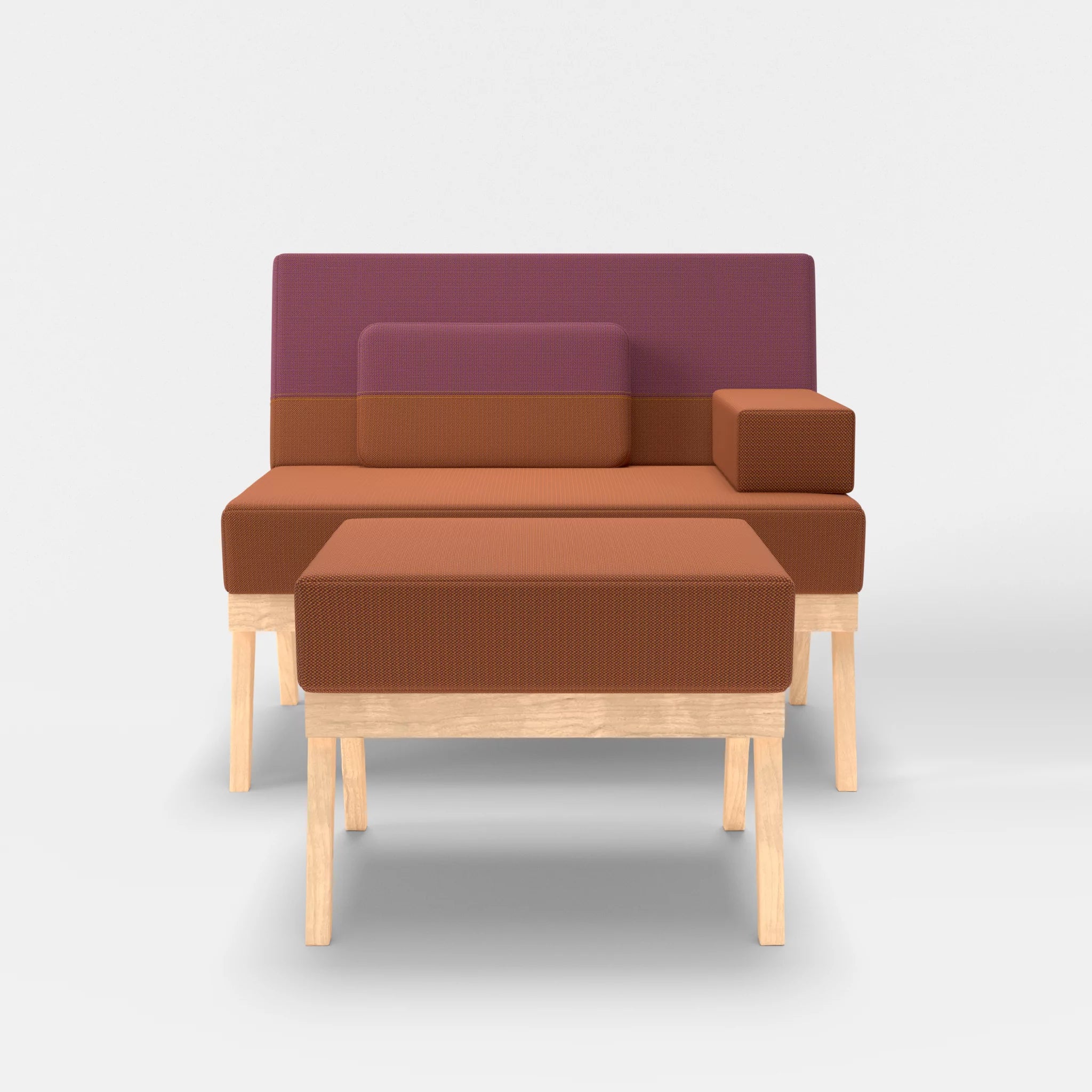 1er Sitzsofa Bauz mit Pouf credokupfer-credobreva in Braun und Violett von vorne