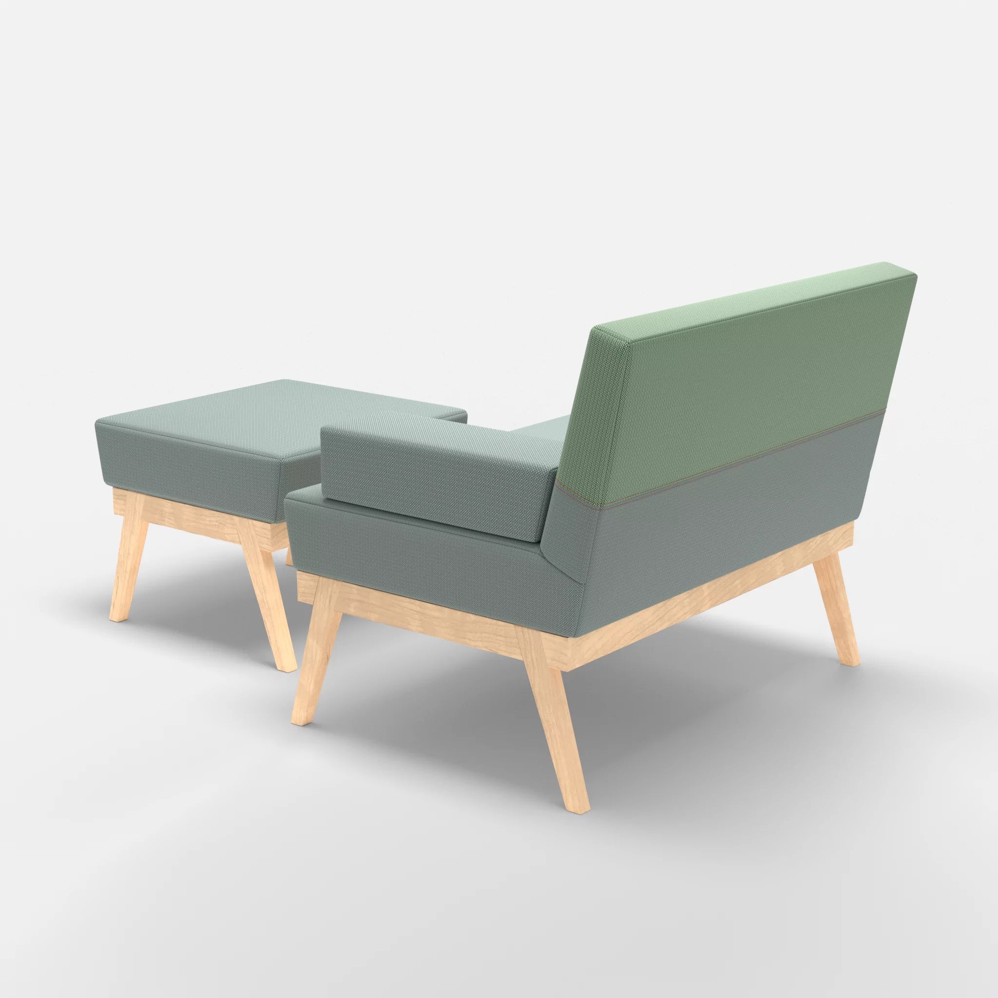 1er Sitzsofa Bauz mit Pouf credolake-credoaloe in Graublau und Hellgrün von hinten