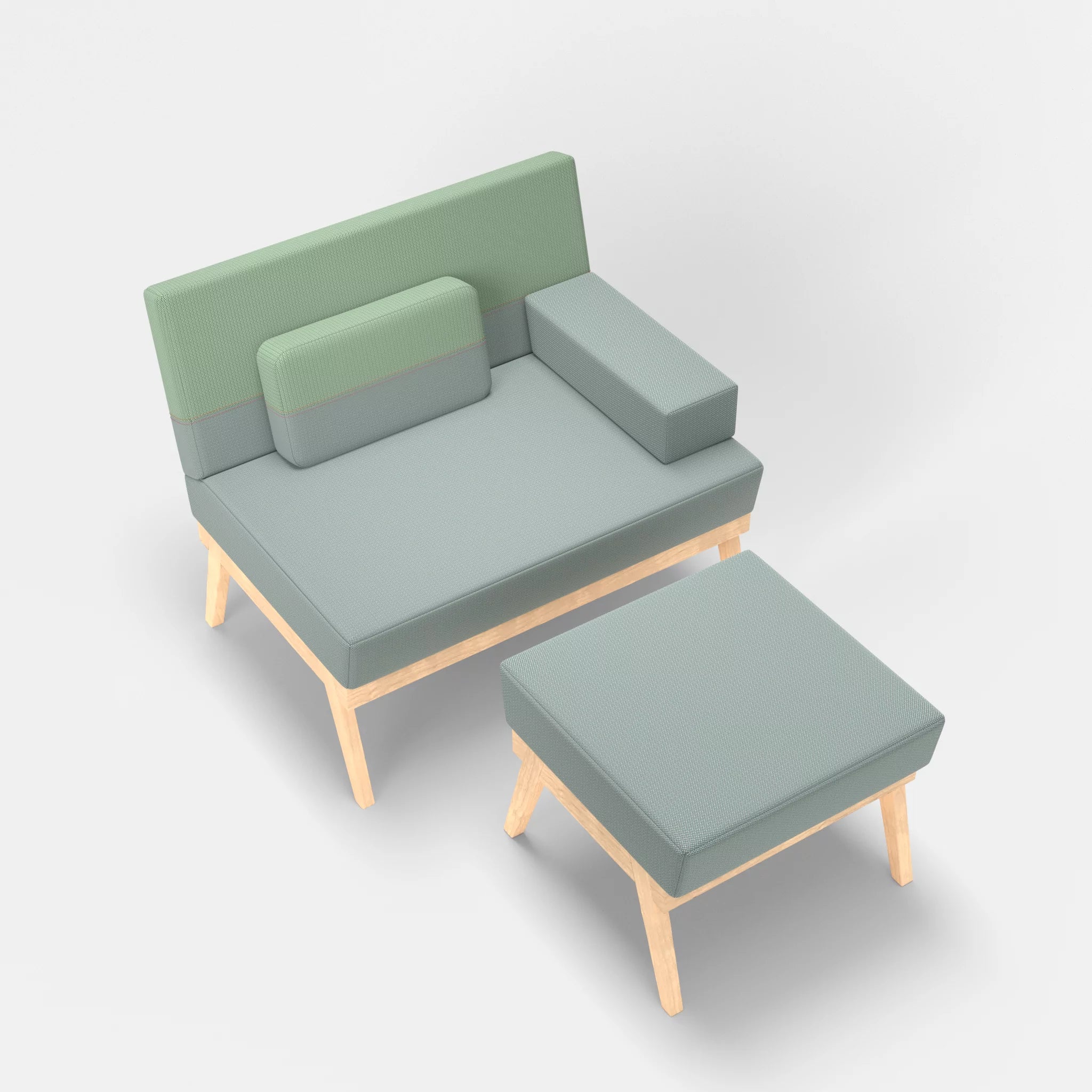 1er Sitzsofa Bauz mit Pouf credolake-credoaloe in Graublau und Hellgrün von oben