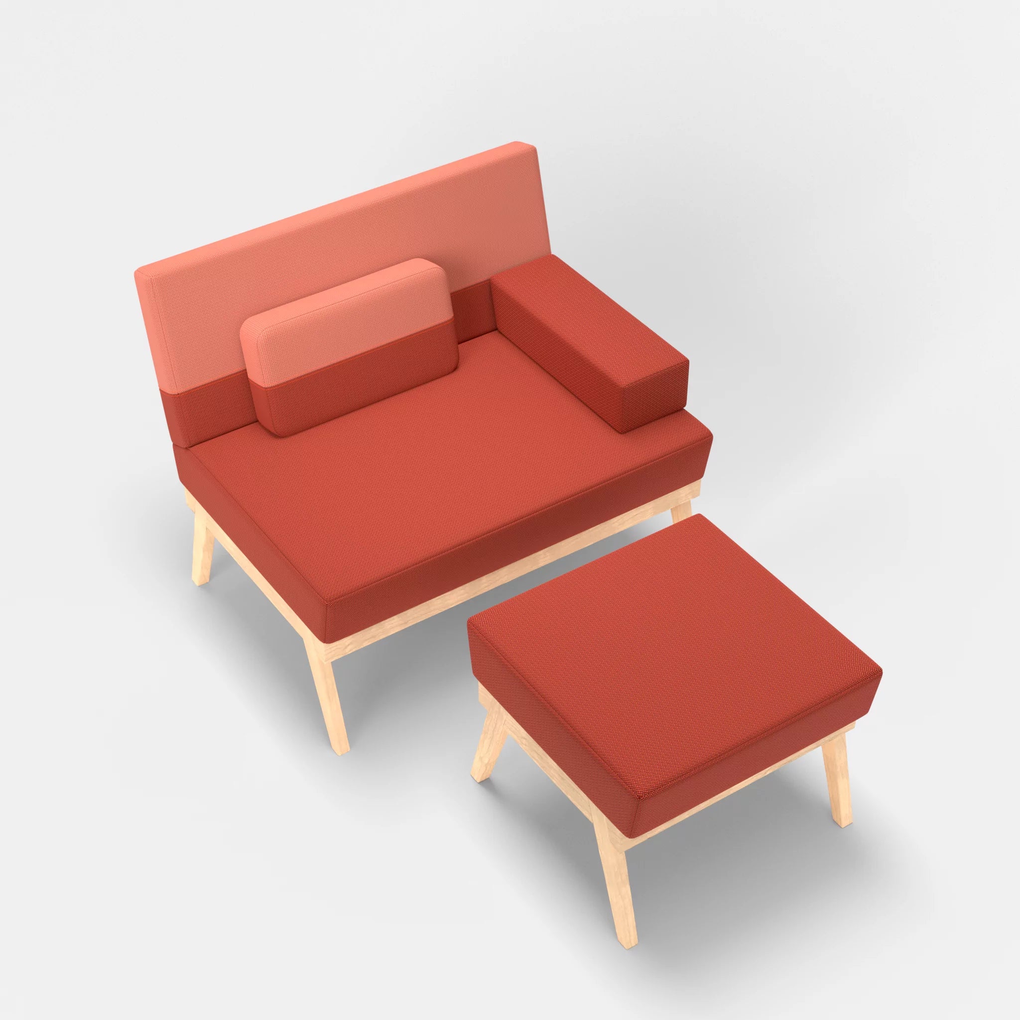 1er Sitzsofa Bauz mit Pouf credolampion-credograpefruit in Rot und Coral von oben