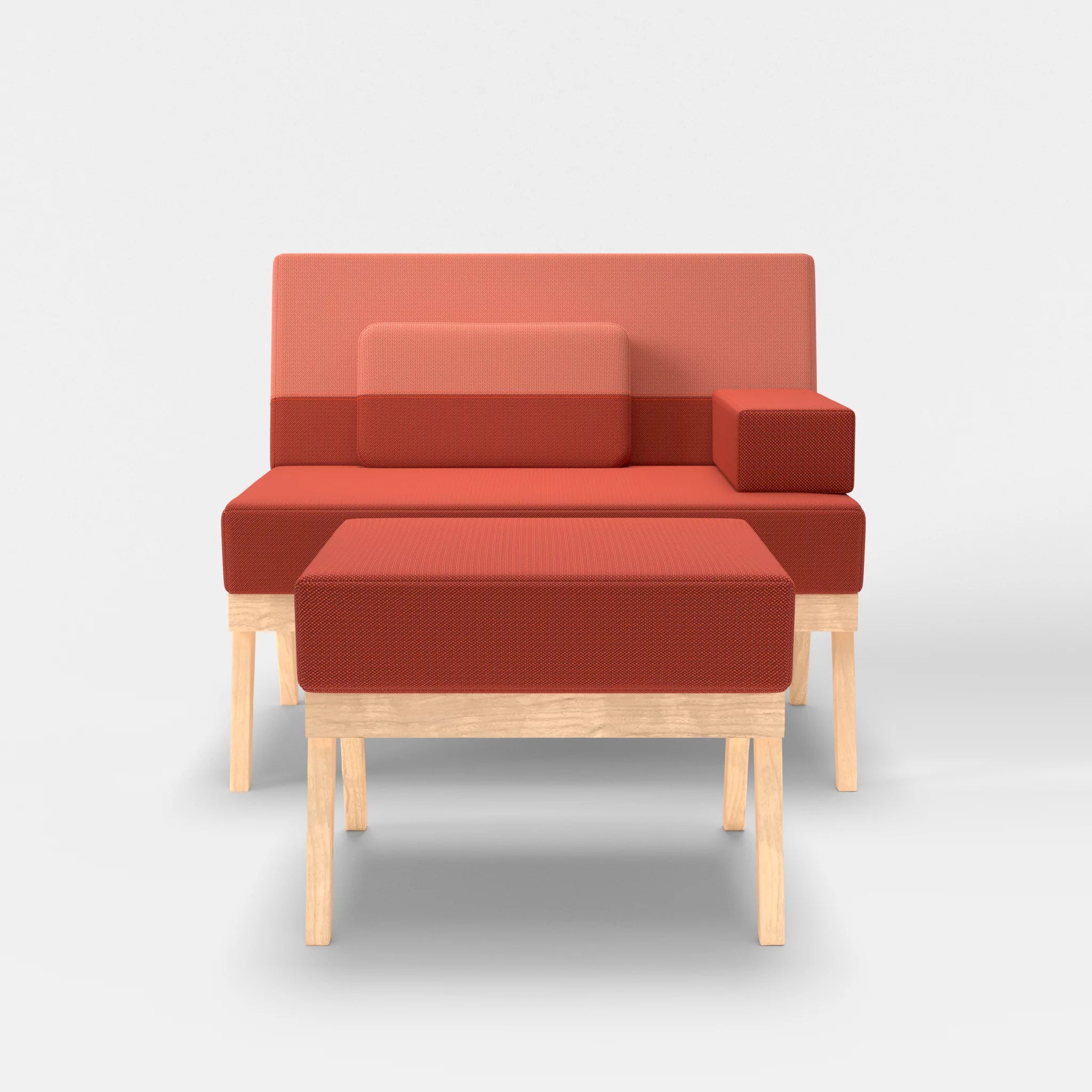 1er Sitzsofa Bauz mit Pouf credolampion-credograpefruit in Rot und Coral von vorne