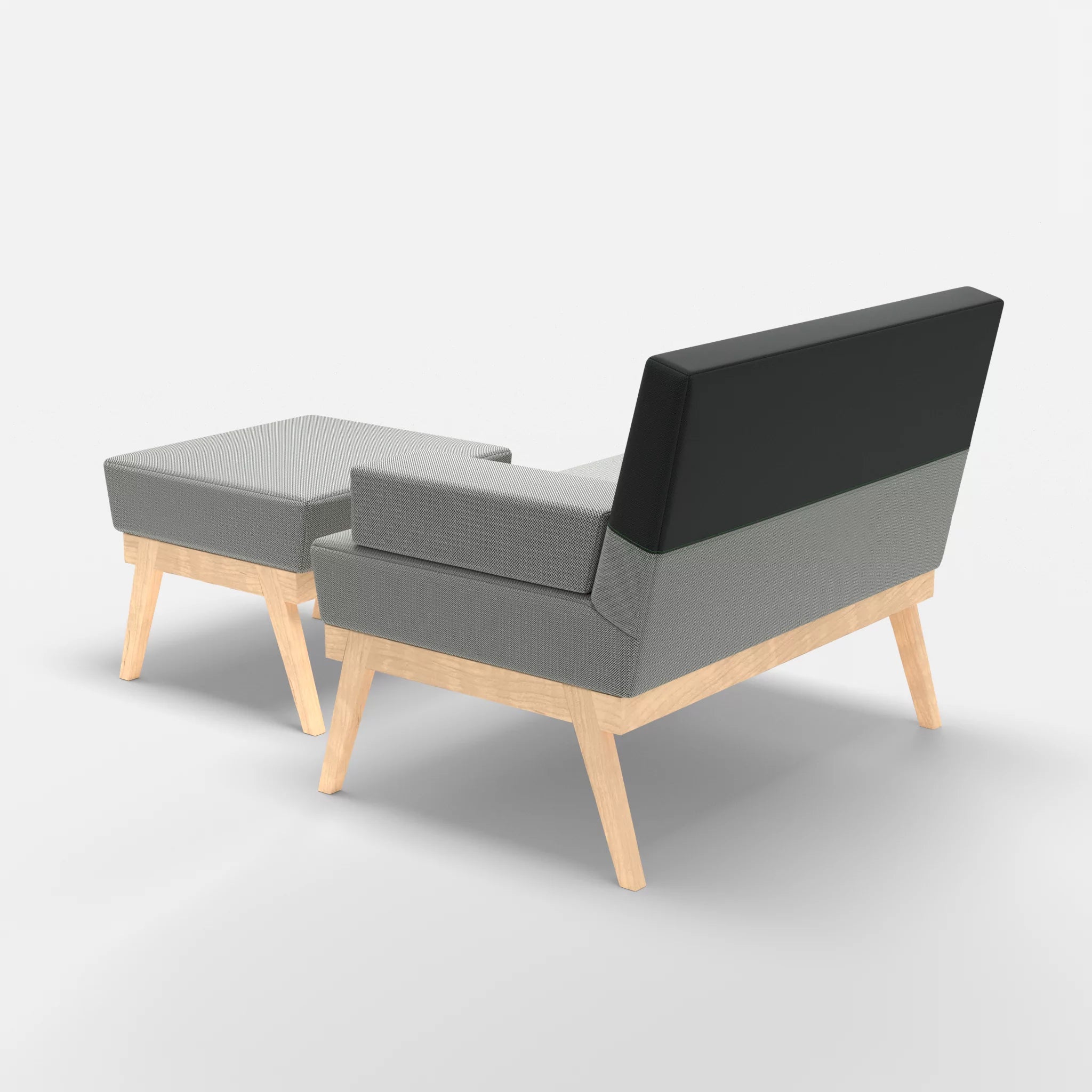 1er Sitzsofa Bauz mit Pouf credopepper-credoblack in Dunkelgrau und Schwarz von hinten