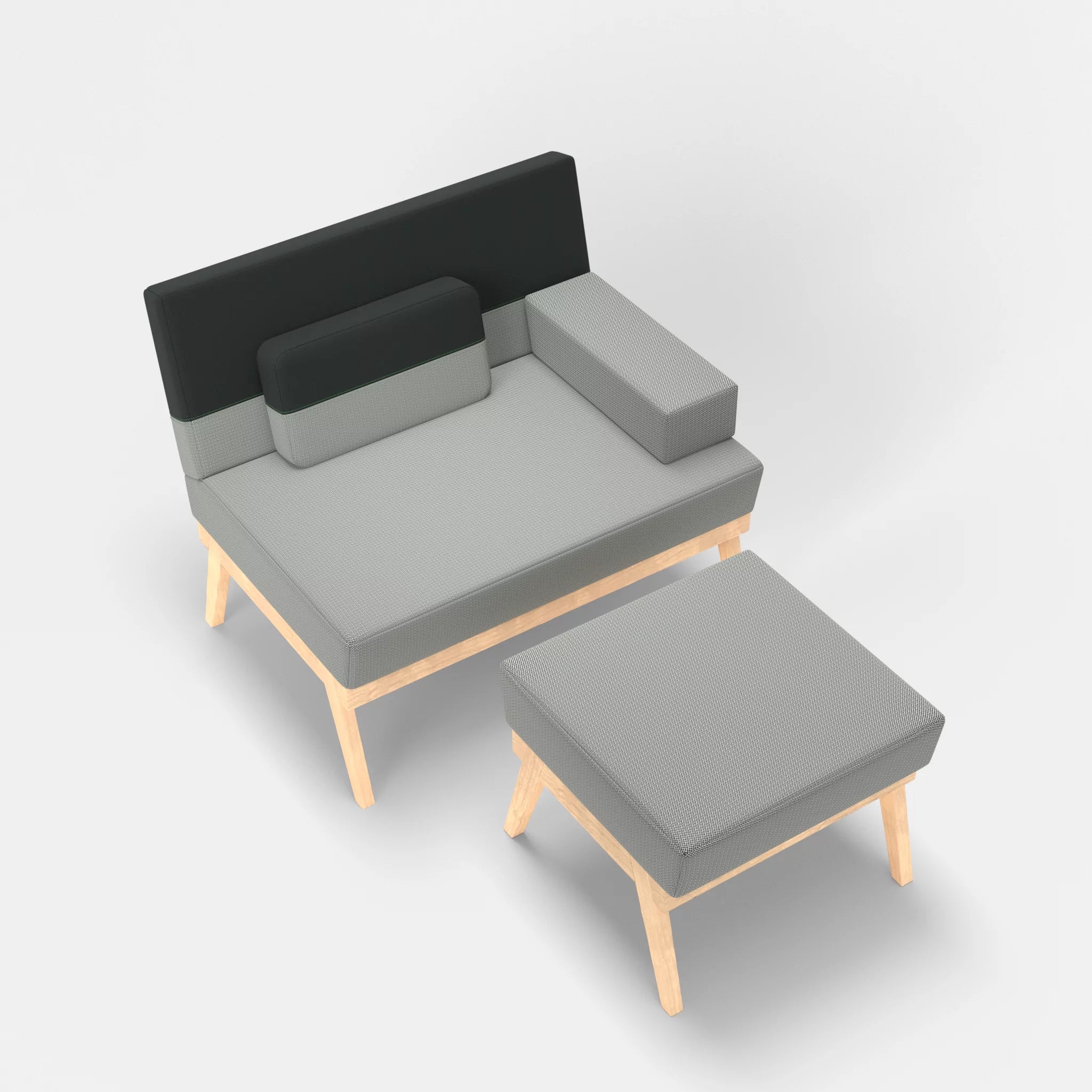 1er Sitzsofa Bauz mit Pouf credopepper-credoblack in Dunkelgrau und Schwarz von oben
