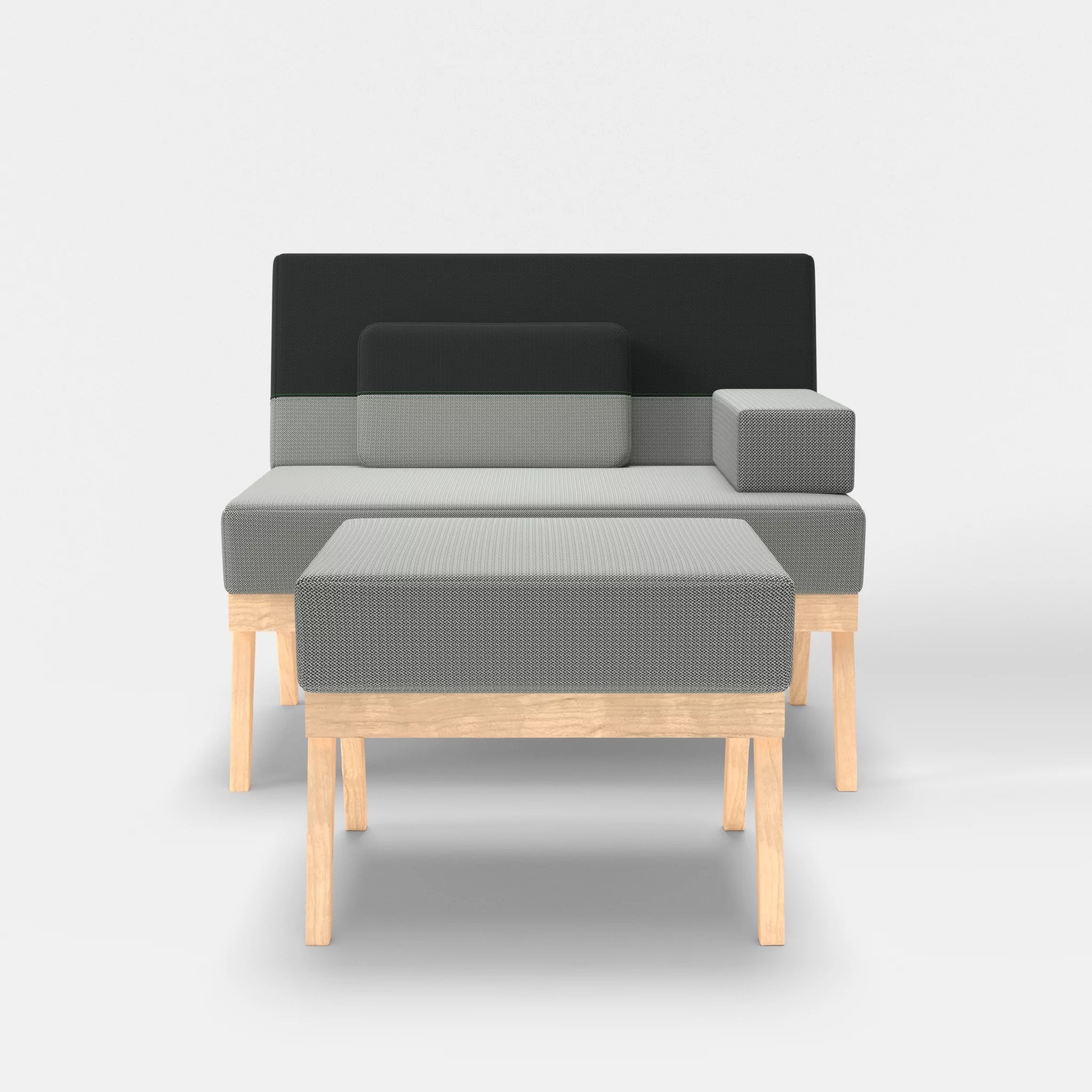 1er Sitzsofa Bauz mit Pouf credopepper-credoblack in Dunkelgrau und Schwarz von vorne