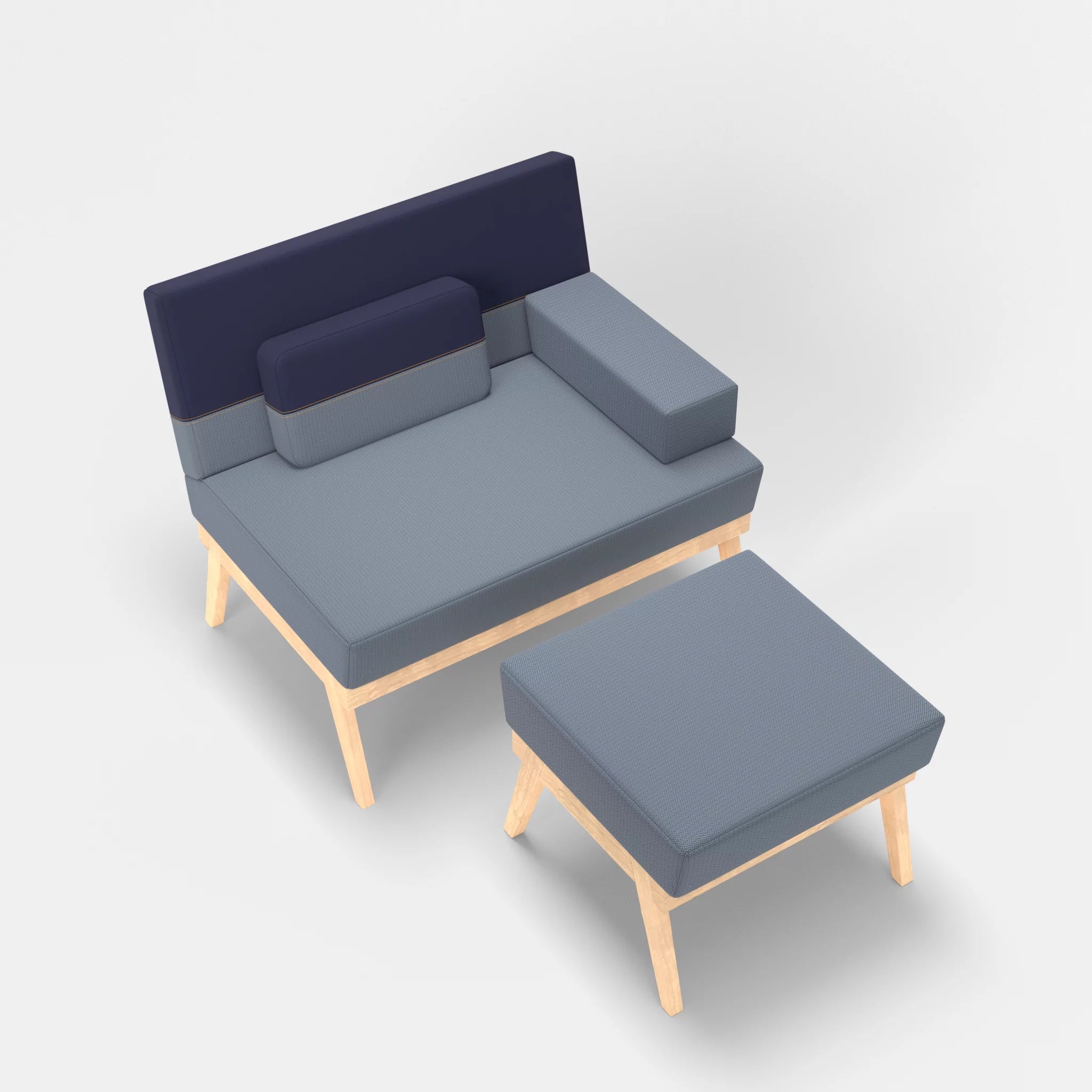 1er Sitzsofa Bauz mit Pouf credosea-credonavy in Blau und Navy von oben
