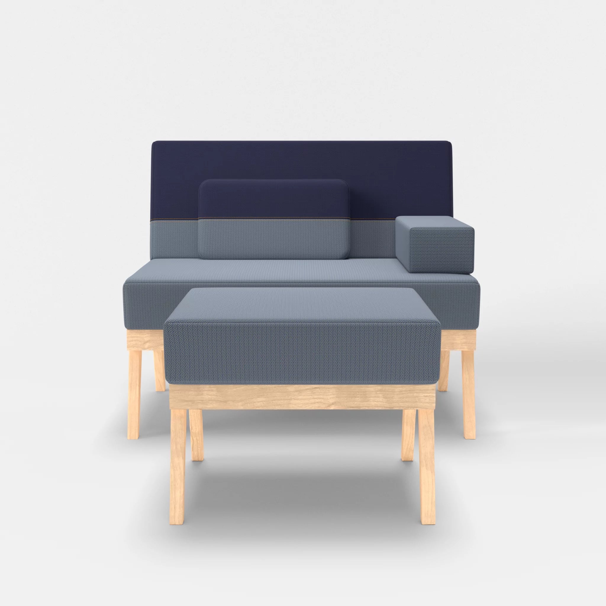 1er Sitzsofa Bauz mit Pouf credosea-credonavy in Blau und Navy von vorne