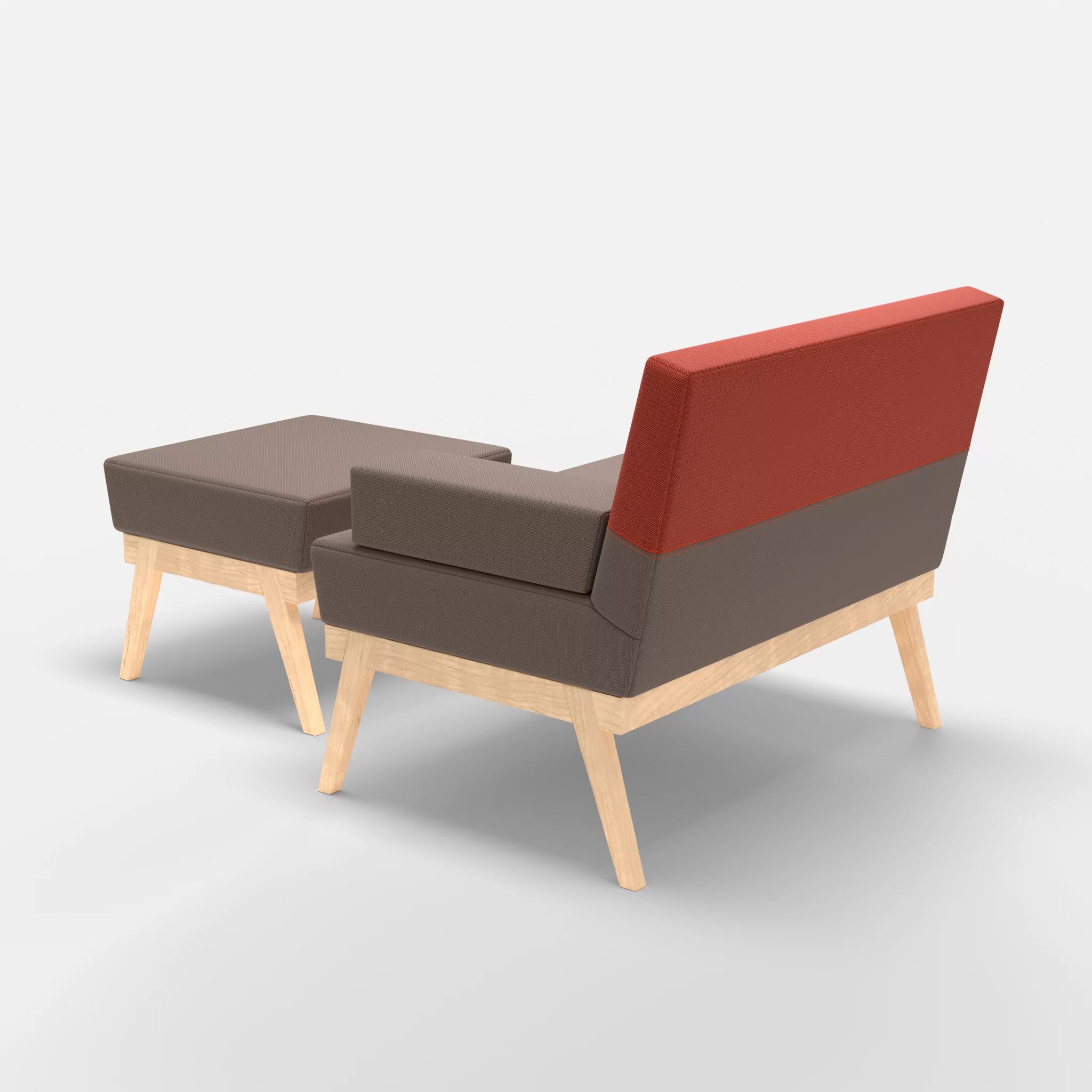 1er Sitzsofa Bauz mit Pouf credowalnut-credolampion in Dunkelgrau und Rot von hinten