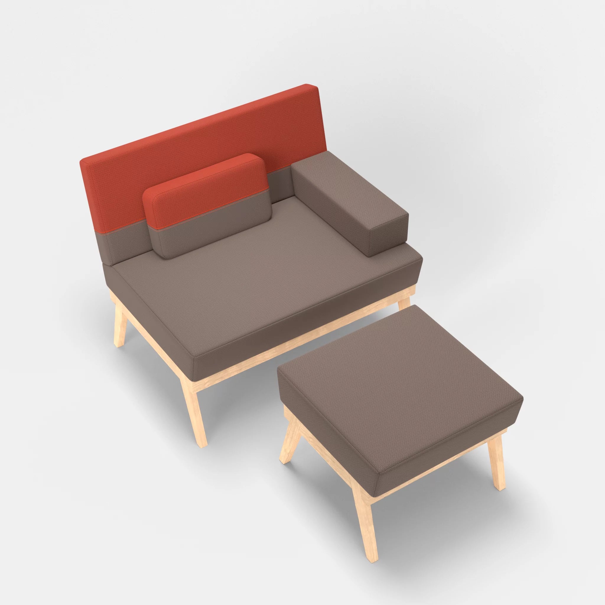 1er Sitzsofa Bauz mit Pouf credowalnut-credolampion in Dunkelgrau und Rot von oben