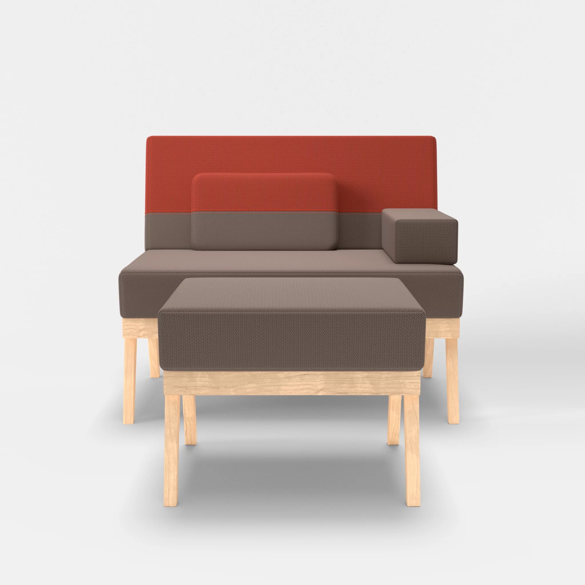 1er Sitzsofa Bauz mit Pouf credowalnut-credolampion in Dunkelgrau und Rot von vorne