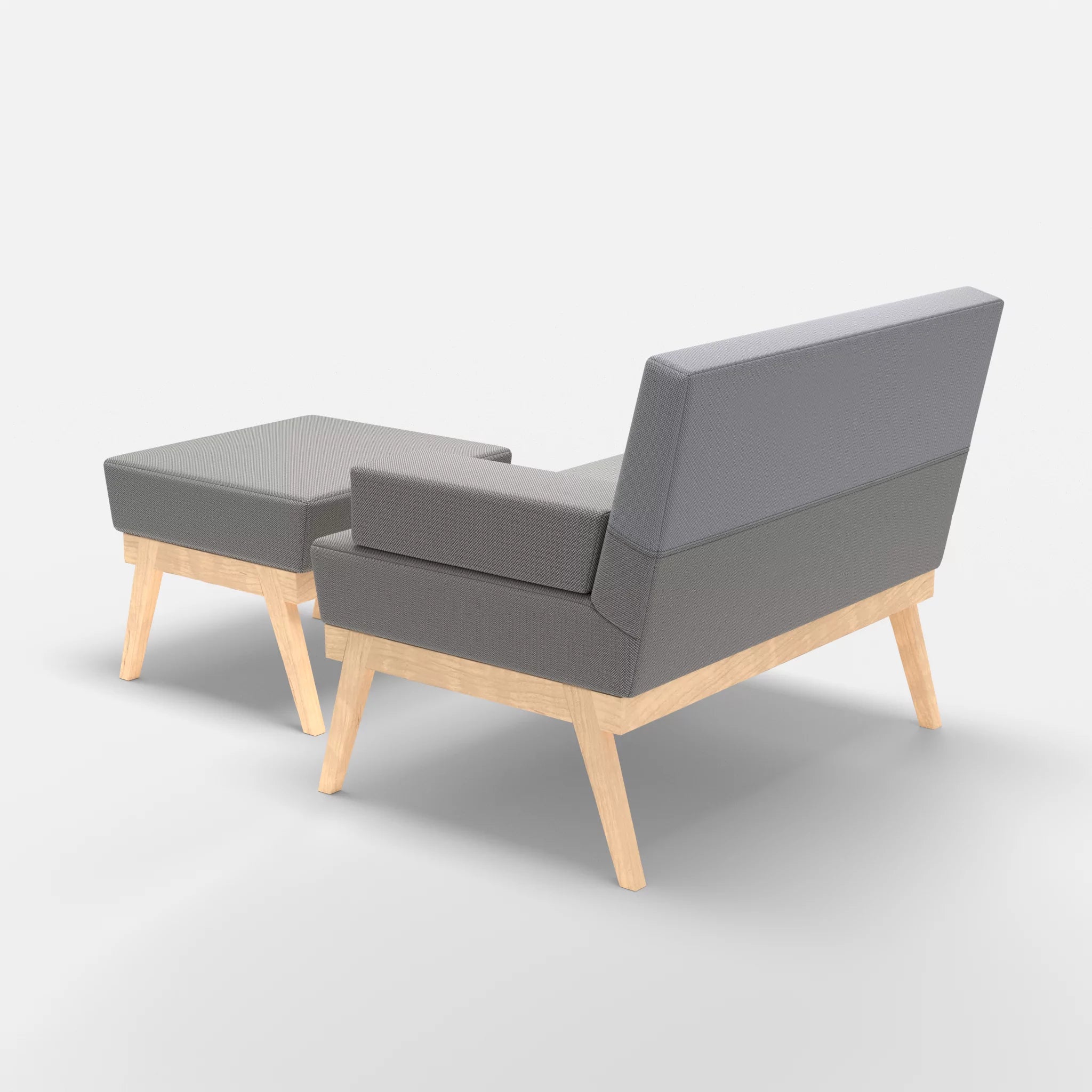 1er Sitzsofa Bauz mit Pouf credozinn-credochalk in Mittelgrau und Hellgrau von hinten