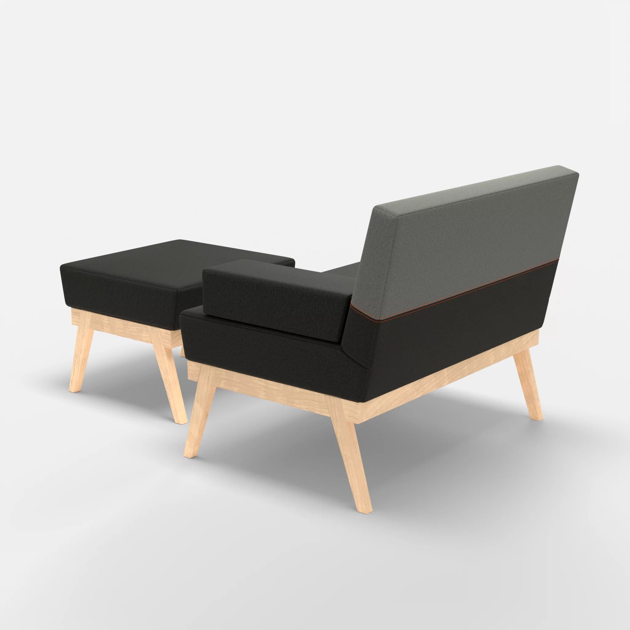 1er Sitzsofa Bauz mit Pouf dama0002-dama0003 in Anthrazit und Mittelgrau von hinten