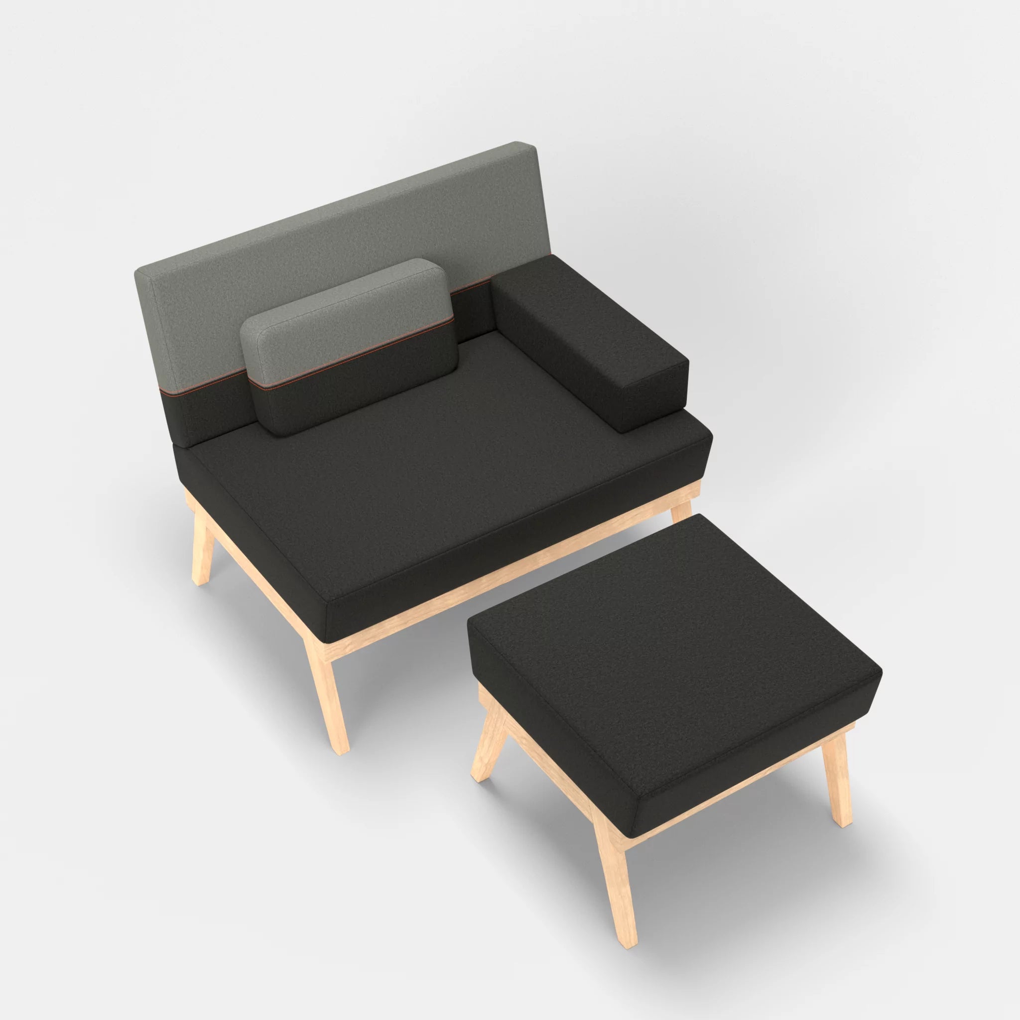 1er Sitzsofa Bauz mit Pouf dama0002-dama0003 in Anthrazit und Mittelgrau von oben