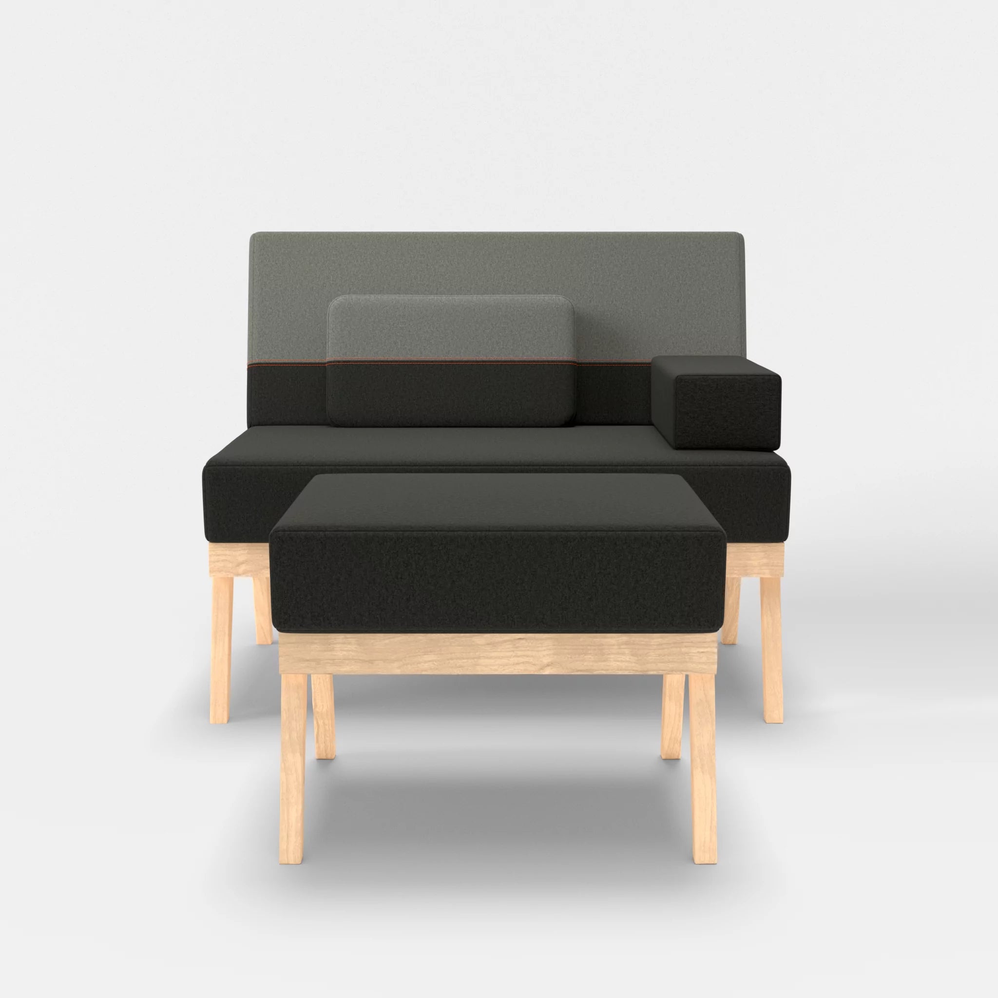 1er Sitzsofa Bauz mit Pouf dama0002-dama0003 in Anthrazit und Mittelgrau von vorne
