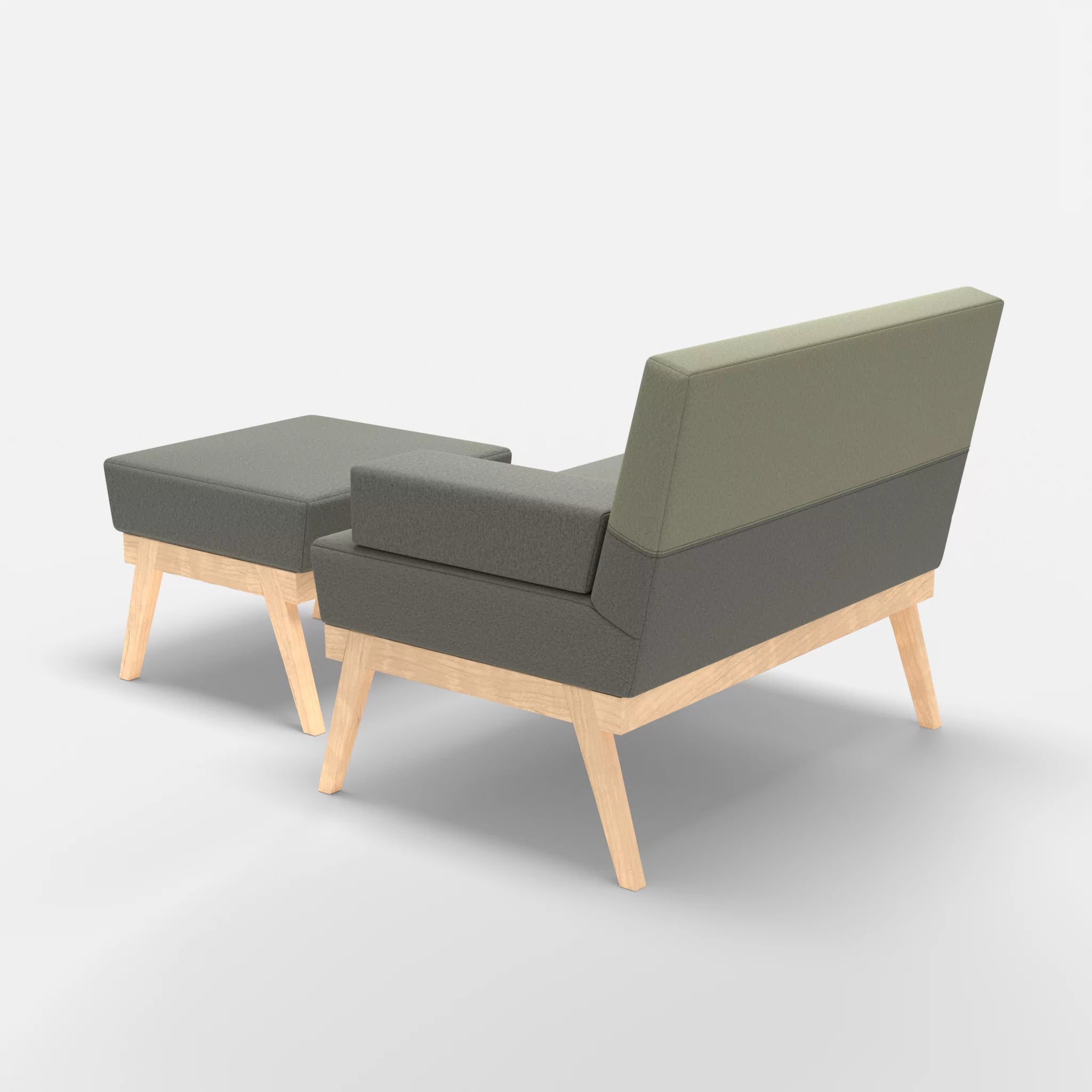 1er Sitzsofa Bauz mit Pouf dama0003-dama0057 in Mittelgrau und Hellgrau von hinten