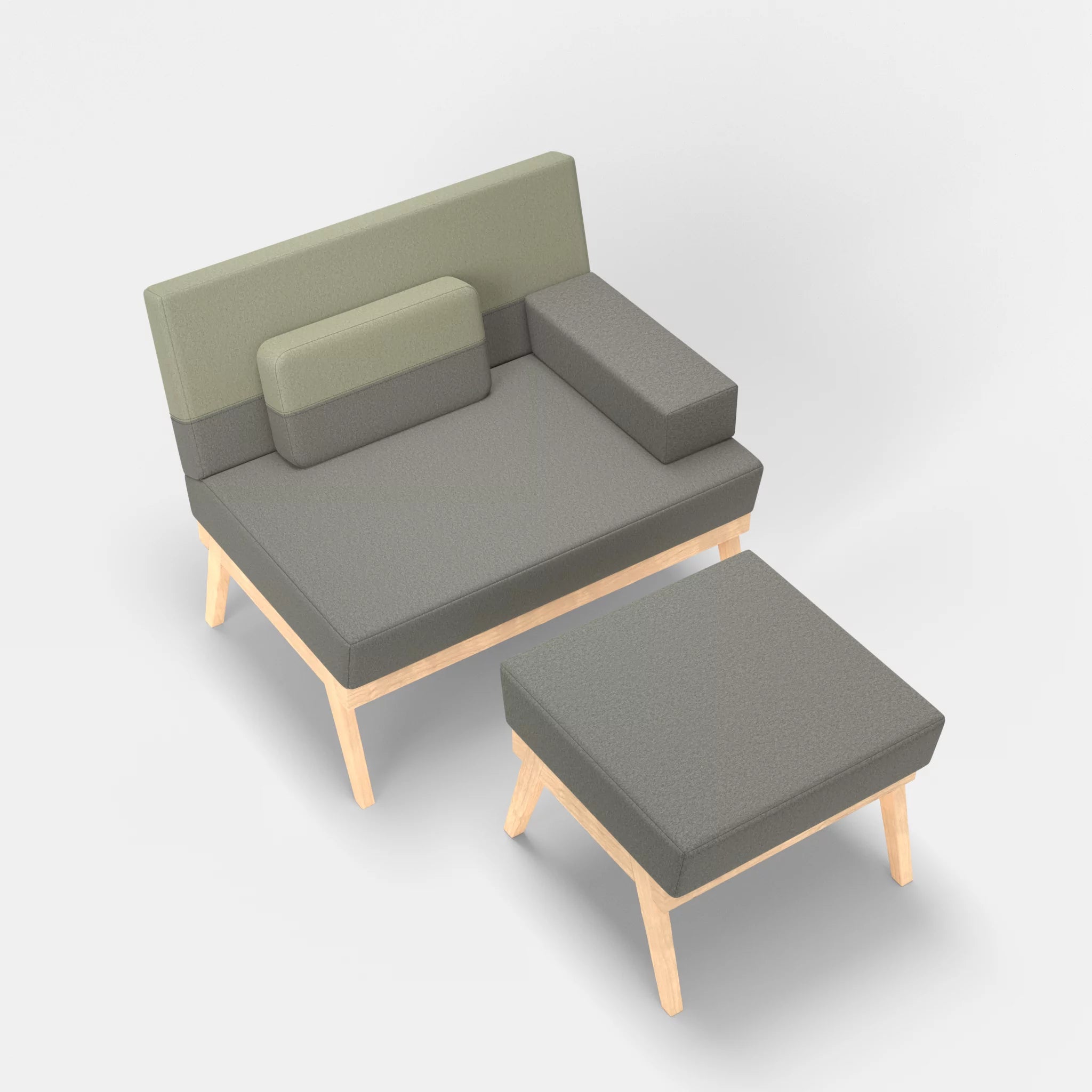 1er Sitzsofa Bauz mit Pouf dama0003-dama0057 in Mittelgrau und Hellgrau von oben