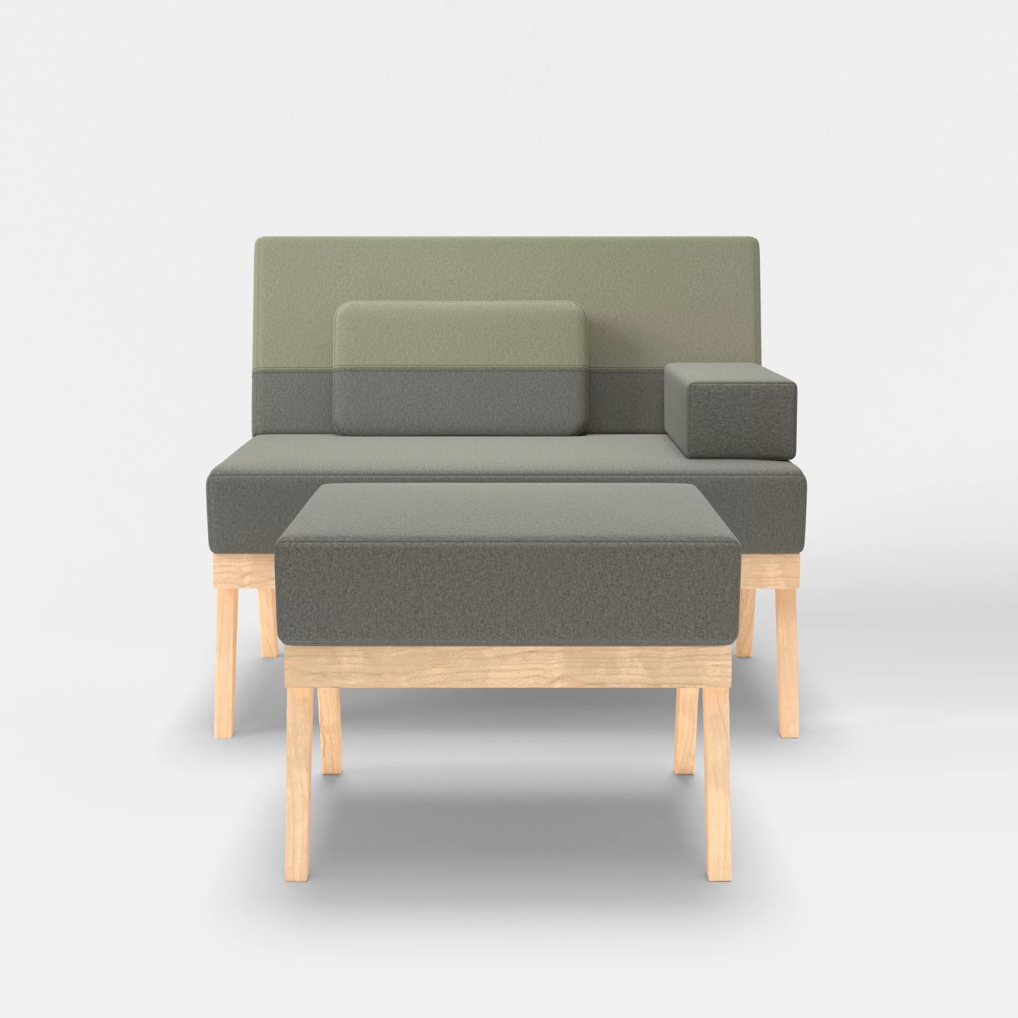 1er Sitzsofa Bauz mit Pouf dama0003-dama0057 in Mittelgrau und Hellgrau von vorne