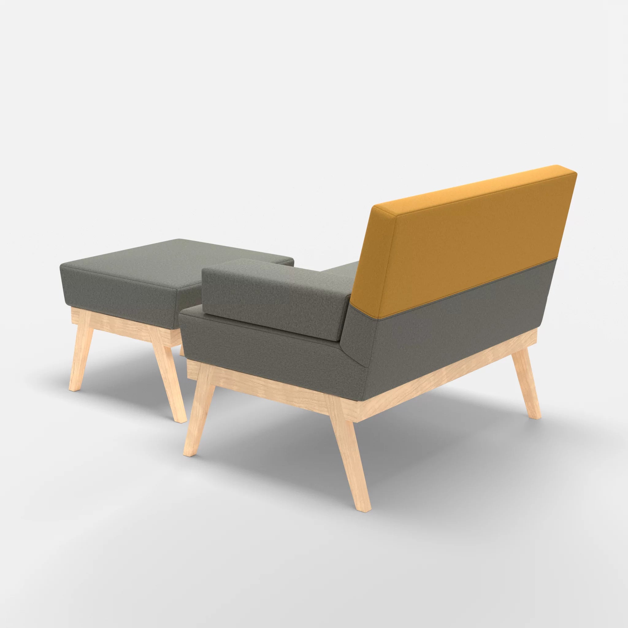 1er Sitzsofa Bauz mit Pouf dama0003-dama0081 in Mittelgrau und Curry von hinten
